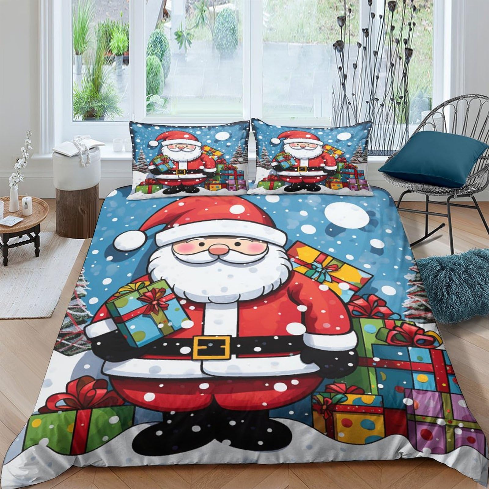 Housse de couette Noël King 3 pièces en microfibre respirante avec taies d'oreiller