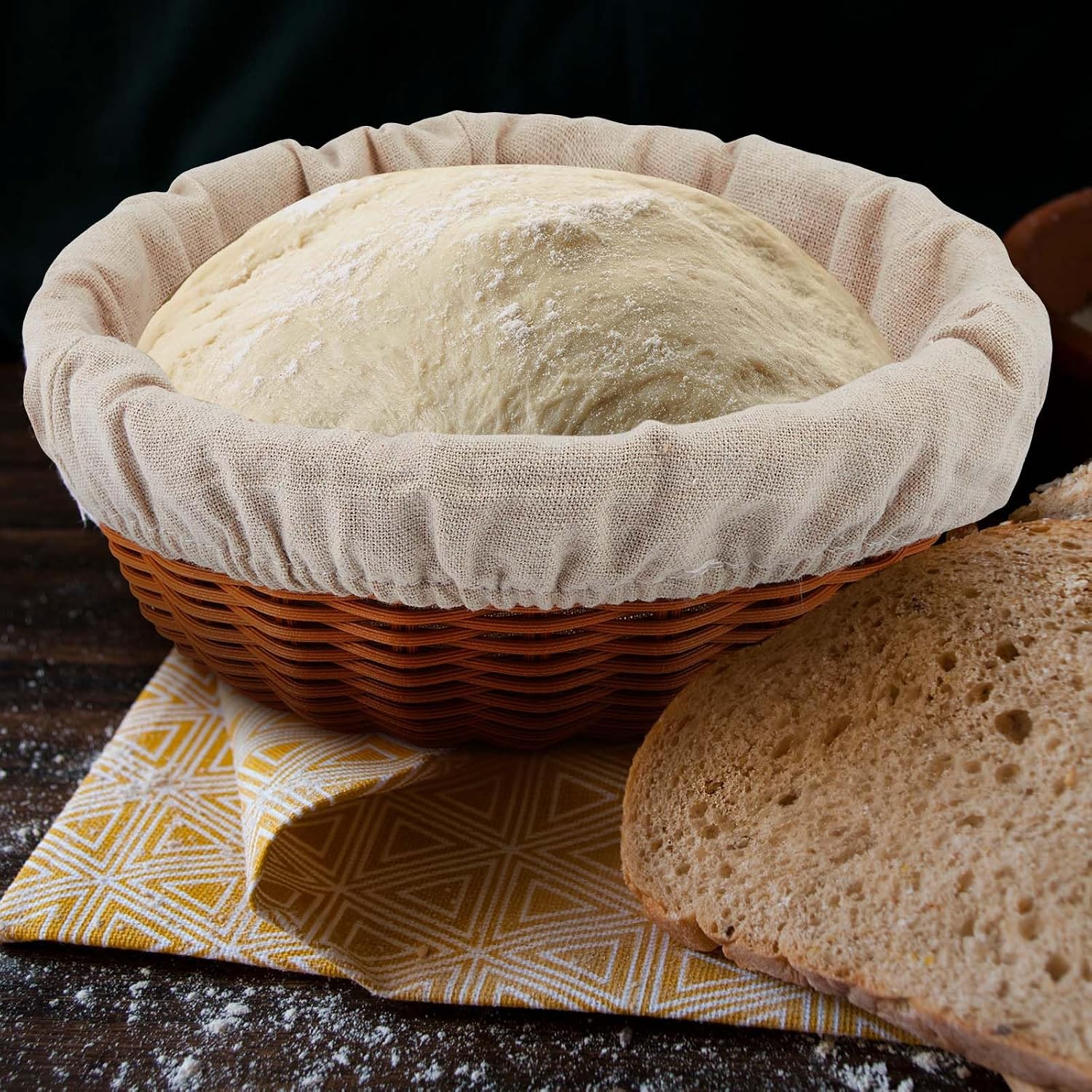 2 Set Bread Proofing Basket 8.66 Inch Sourdough Proofing Basket Round Proofing Bowls for Bread Sourdough Starter Kit Sourdough Bread Baking Supplies with Liner for Home