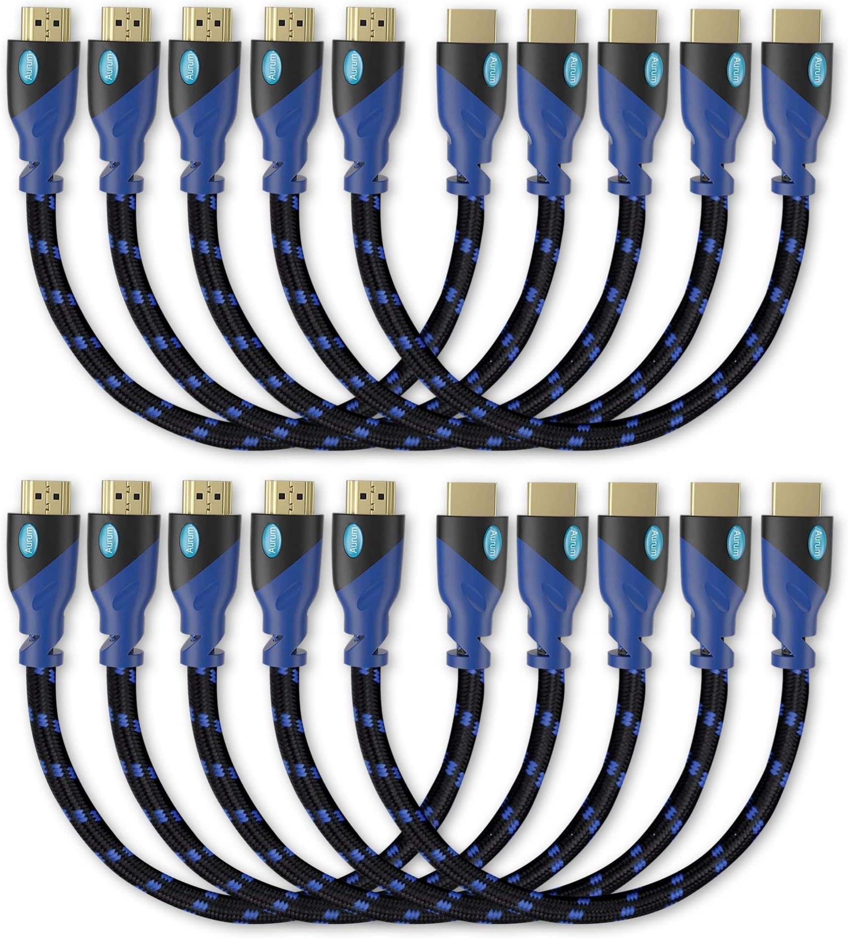 AURUM CABLES 0.5ft HDMI Cable 4K@60Hz Ultra HD, High Speed with Ethernet 10 Pack HDMI Cable Braided Nylon & Gold Connectors, ARC, CL3 Rated - Compatible with TV, PC, Monitor, Laptops, PS3, PS5, PS4