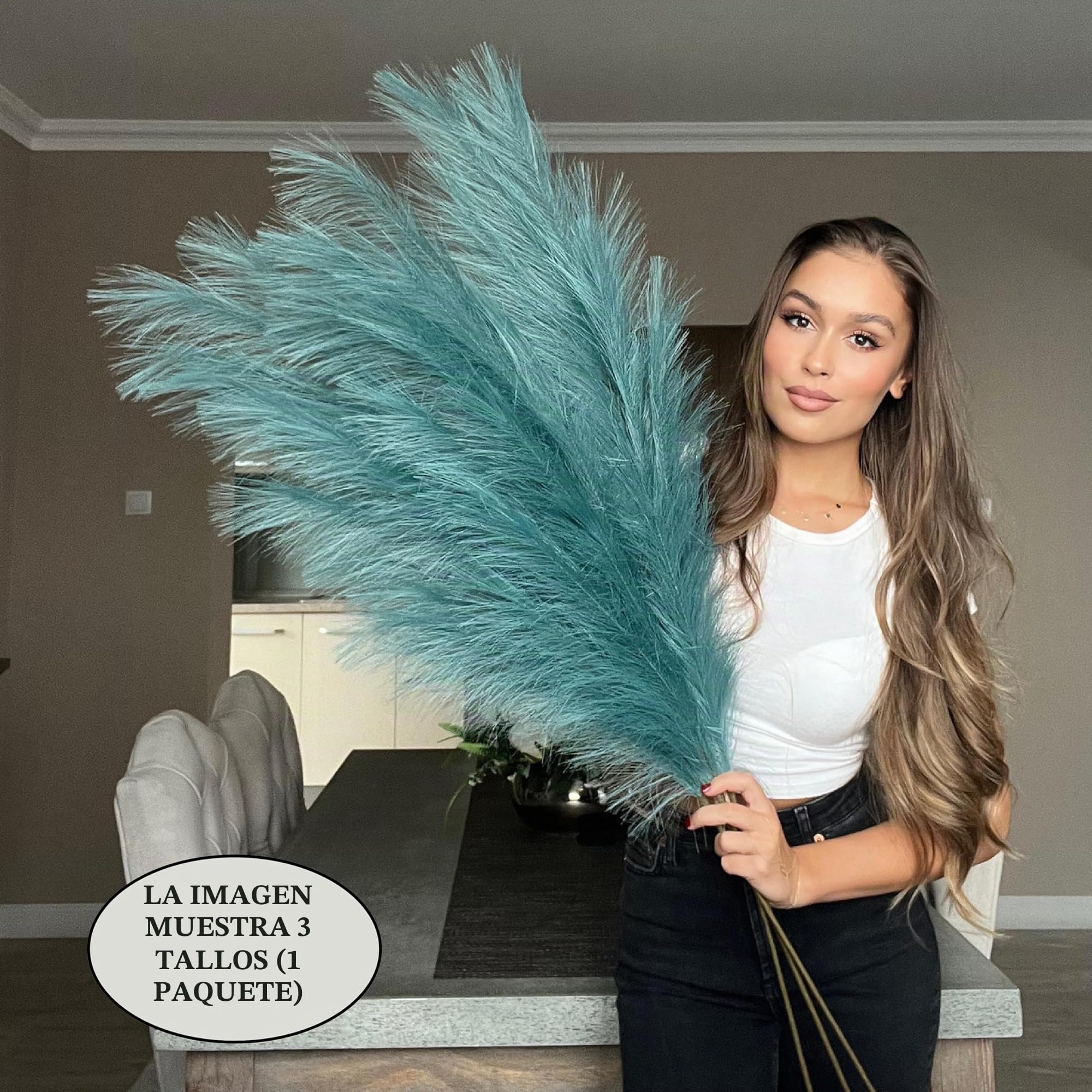 Pampa artificial de pavo real extra grande, 3 tallos de 115 cm, 18 plumas artificiales decorativas para jarrones de suelo, plantas de pavo real, flores largas de pampas, P-01