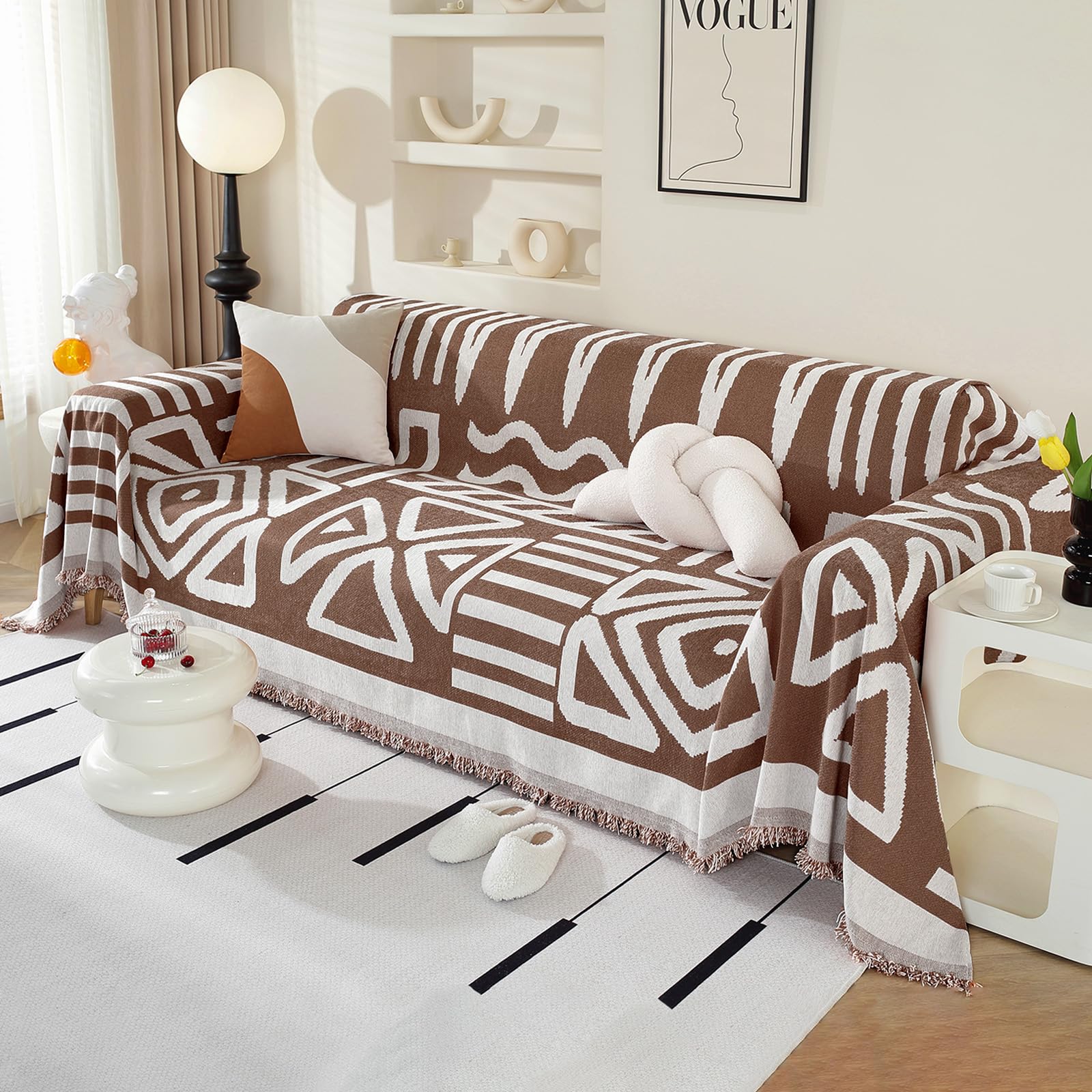 Royhom Boho Sofa Cover 3 Seater, Corner Sofa Covers L Shape, Washable Couch Cover with Tassel