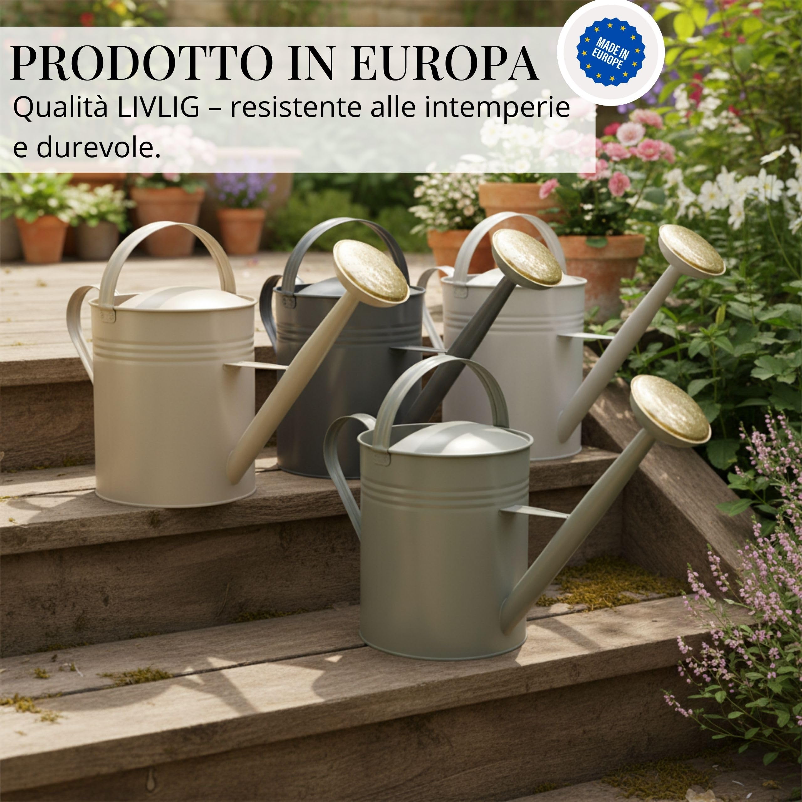LIVLIG Annaffiatoio 10 Litri 2 Manici – Giardino con Doppio Manico e Pomello Removibile in Ottone, Design Vintage, Verde