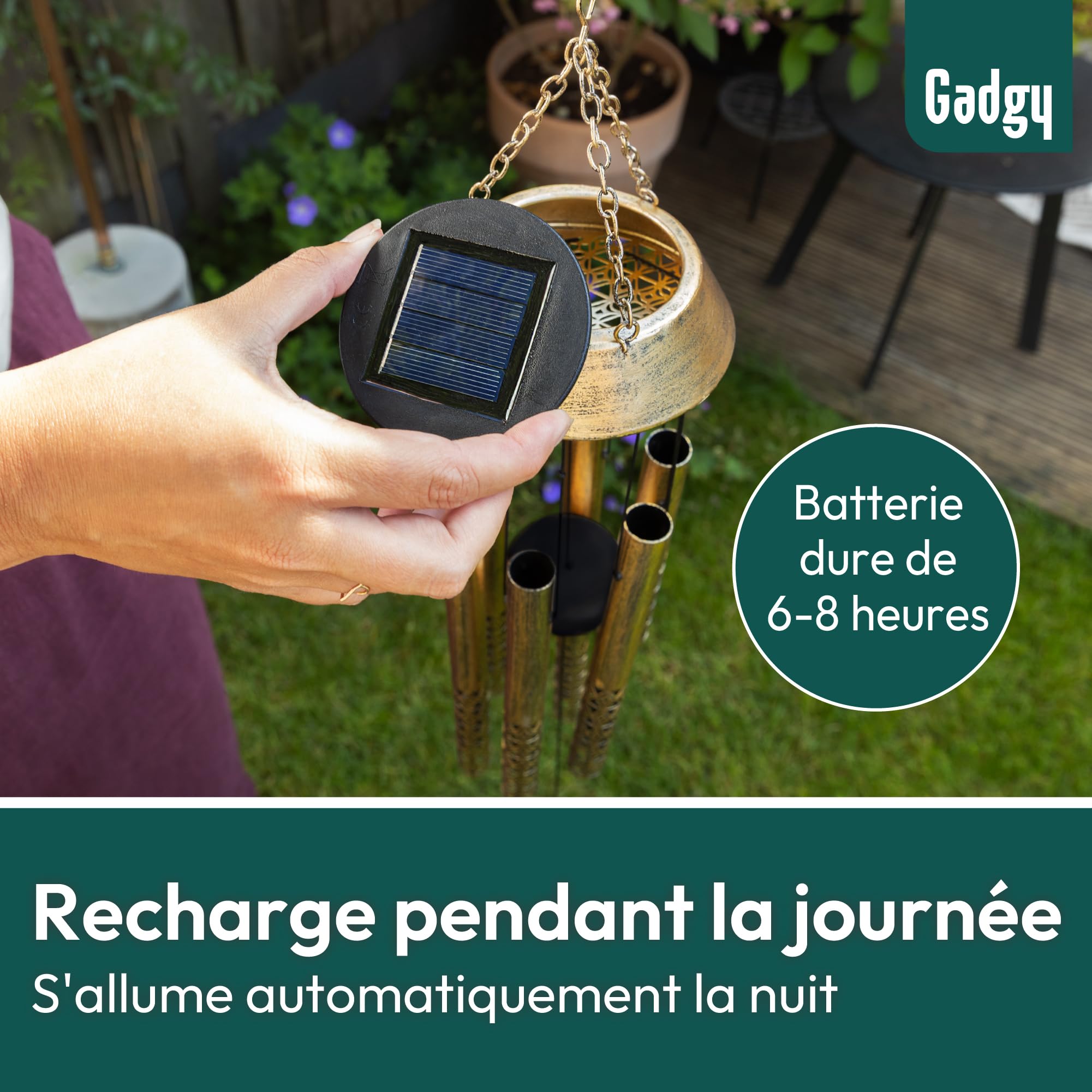 Gadgy Carillon Solaire - Carillons à Suspendre Extérieur - Lanterne Solaire avec Tubes Sonores - Décoration Jardin Résistant aux Intempéries