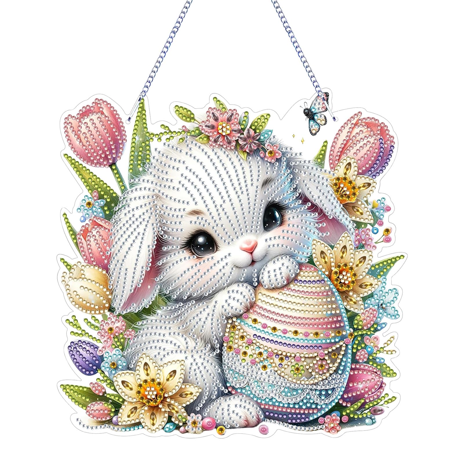 FONDUO Diamond Painting Ostern Hase, Ostern Deko Doppelseitig Diamant Painting Tischdeko, DIY Diamond Painting Frühling Deko, 5D Diamant Malerei Ornamente Bastelset für Erwachsene Kinder Geschenk (F)