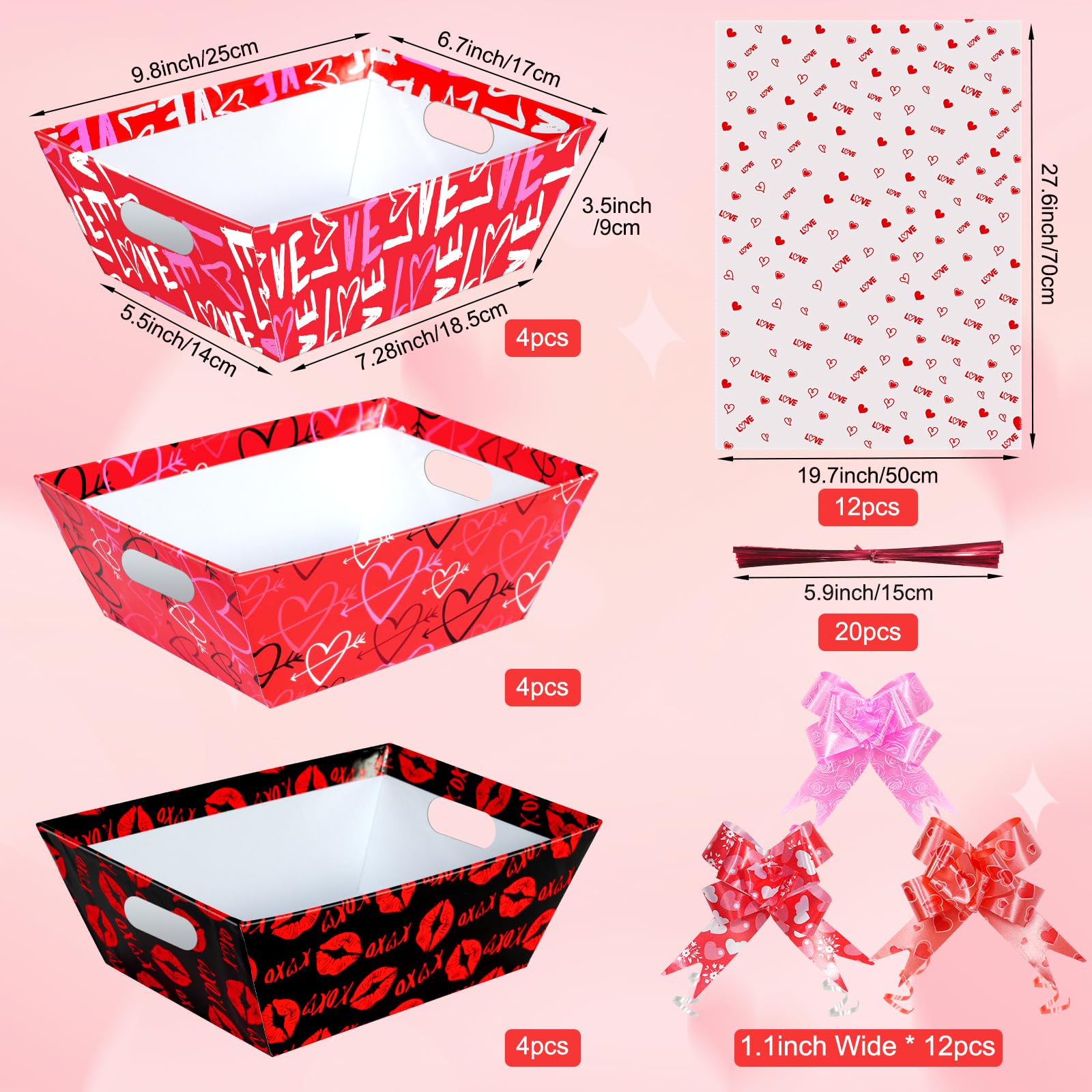 Thenshop 44 Pcs TWE5 For Gifts Empty Gift Bulk Include 12 Cardboard Tray 12 Plastic Bags 20 Pull Bows Wedding Baby Shower Graduation Birthday Pa - View #10