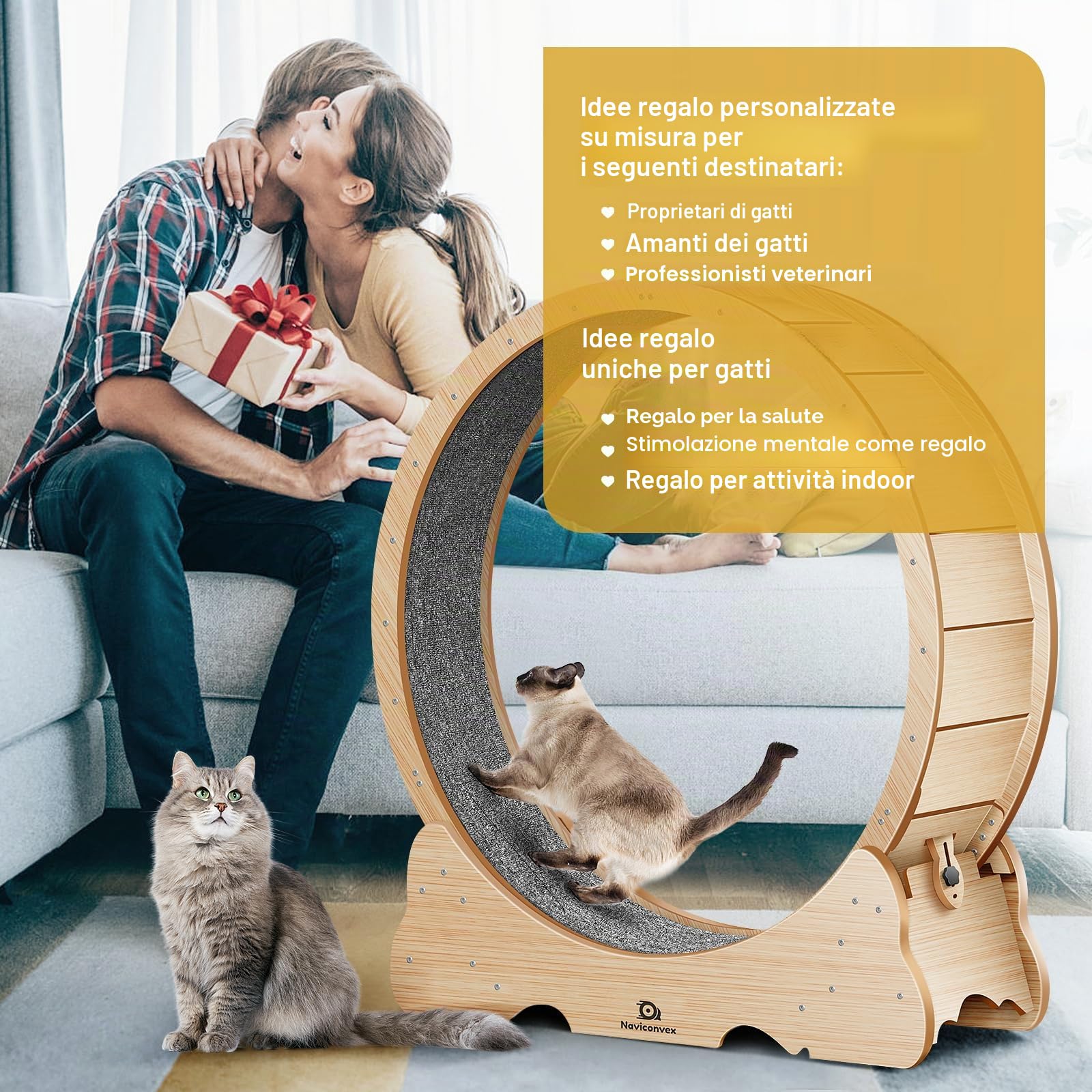 ruota per gatti XXL colore legno naturale – Ruota per gatto diametro 135cm, silenziosa e robusta per esercizio e intrattenimento in casa – Design elegante, ideale per gatti grandi e attivi