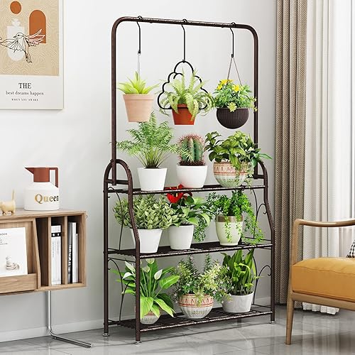 Miniatura 10 de Soportes para plantas de interior de 4 niveles, estante de esquina de metal para exteriores, soporte múltiple de flores para sala de estar, balcón,
