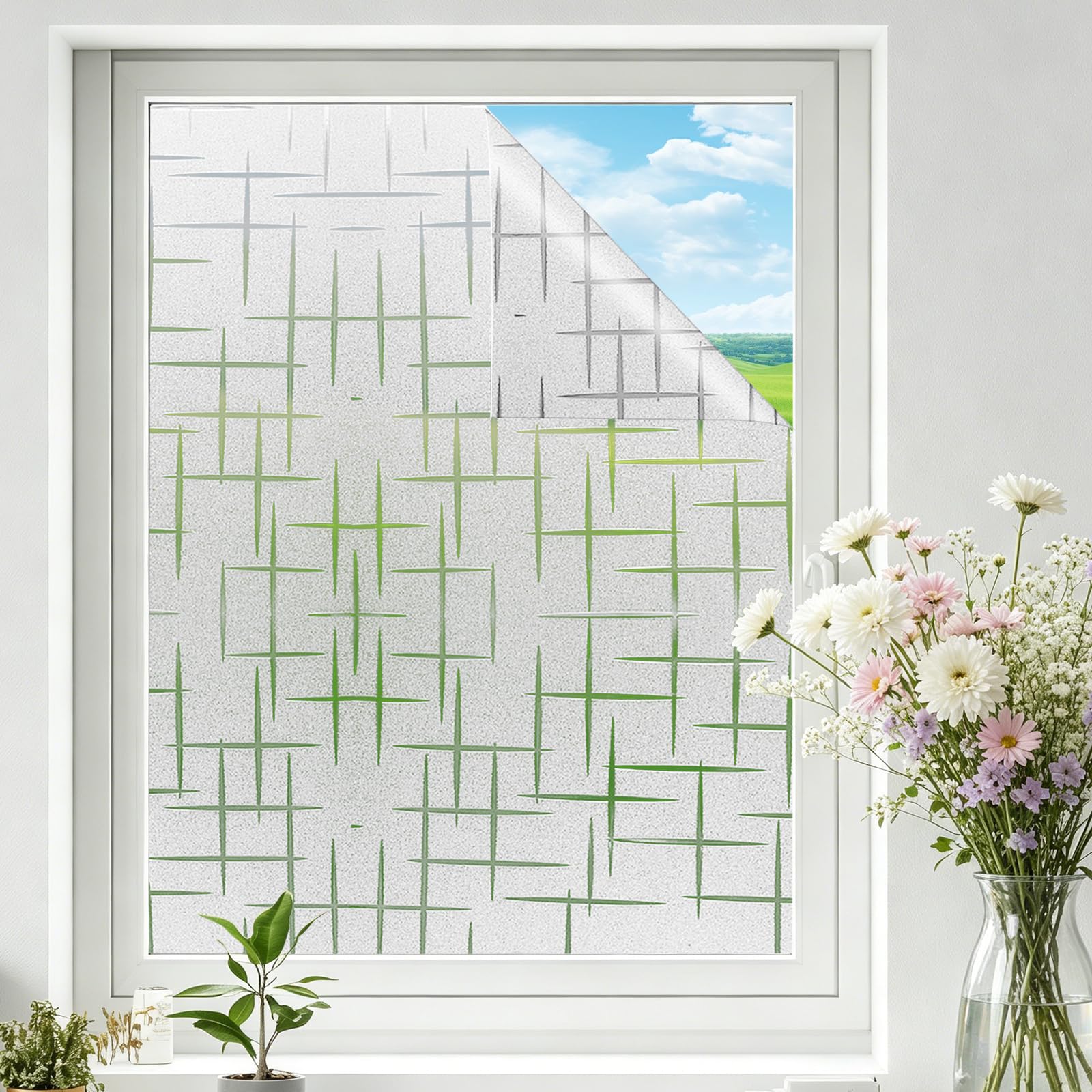shinfly Opaca Pellicola per Vetri Finestre Privacy, Pellicola Adesiva per Vetri Elettrostatica 90x200cm, Protettiva anti-UV, Window Film Adatto per Ufficio Bagno Camera da Letto Soggiorno Cucina