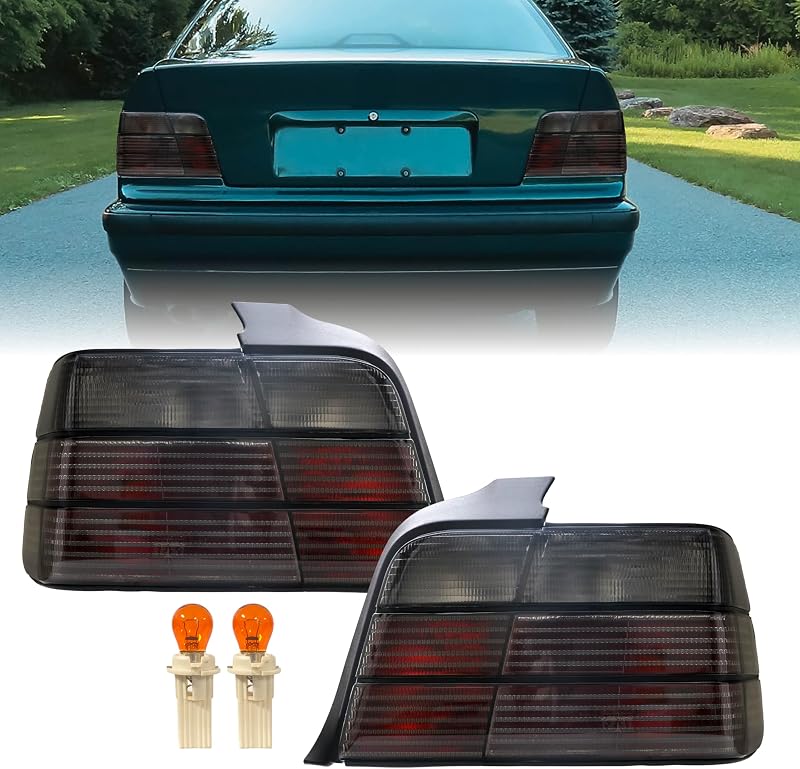 Lanternas traseiras USR UNIQUE STYLE RACING Smoke Red Euro Style para BMW E36 4 portas 1992-1998 – Par esquerdo e direito
