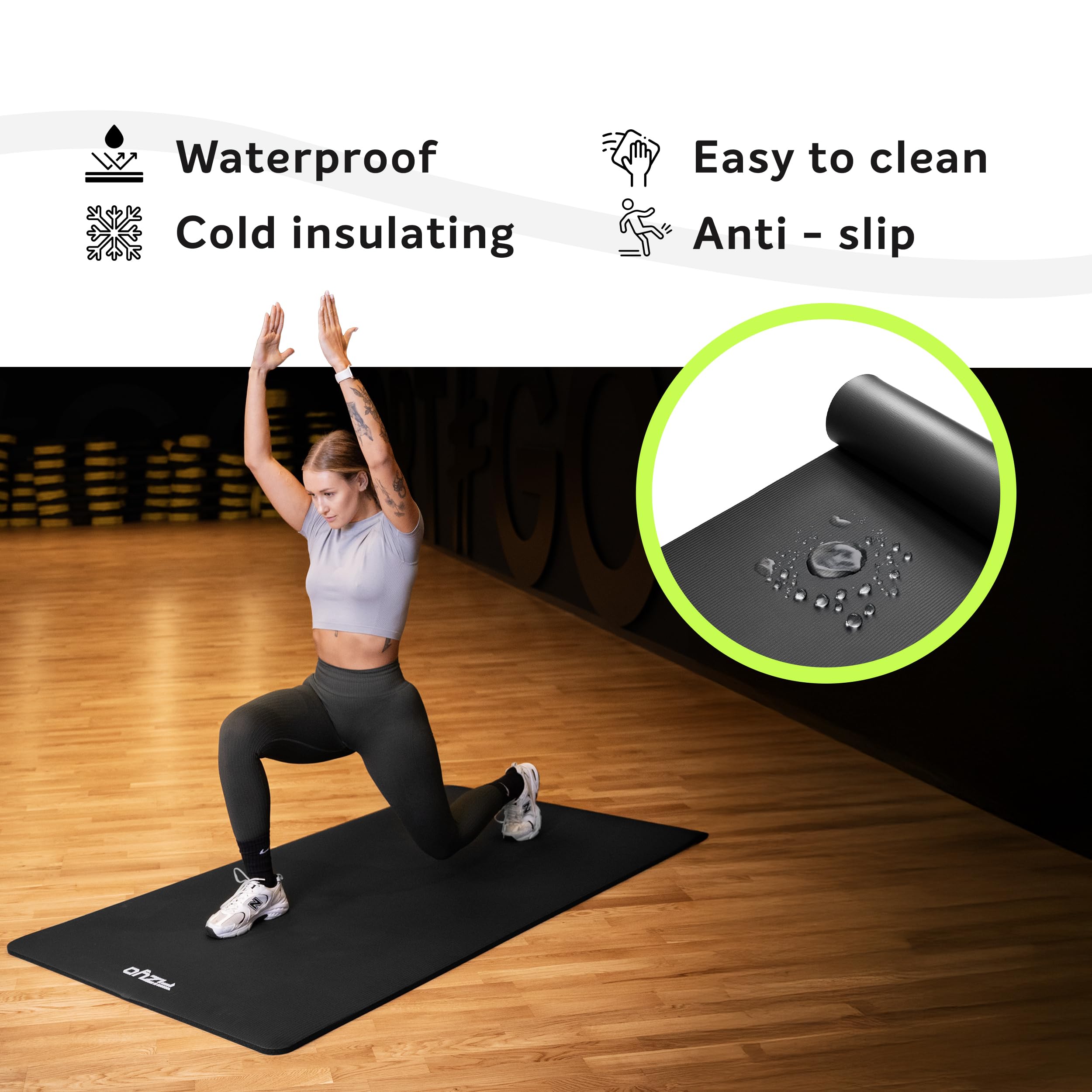 Fizyo Esterilla de Yoga Gruesa Antideslizante NBR – Colchoneta para Pilates, Gimnasio y Fitness, Caucho Sintético Resistente para Entrenamiento, Ejercicio y Relajación, 190 x 60 cm