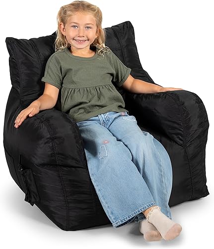 Miniatura 163 de Big Joe Roma - Puf para niños, sherpa de avena y rosa del desierto, gamuza vegana, 2 pies, ligero, recargable, asiento para niños Avena/Rosa del