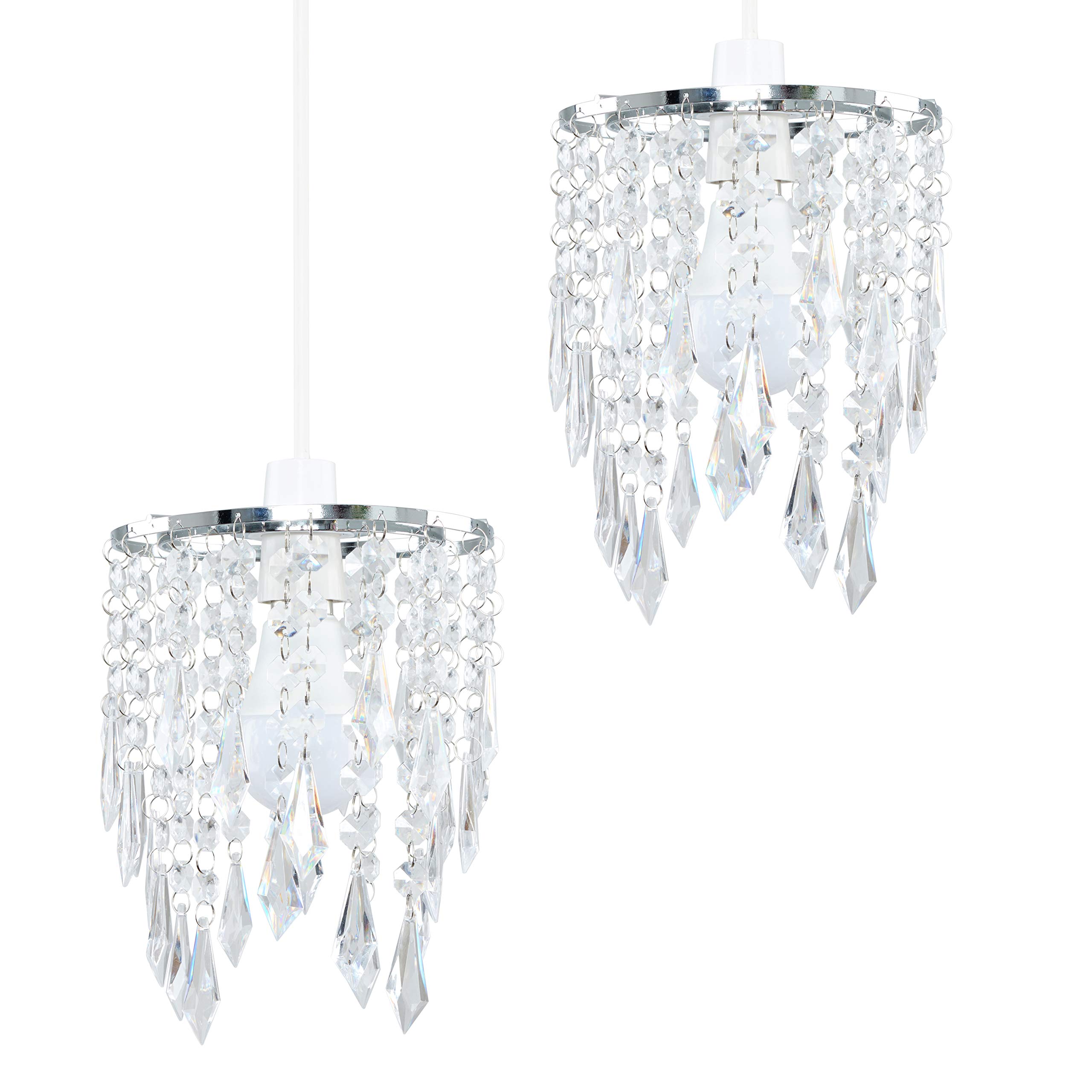 Chandeliers with Clear Jewel Effect Droplets | Pendant Lights, Home Décor & Improvement Essential | Set of 2 | 160mm Shade Width