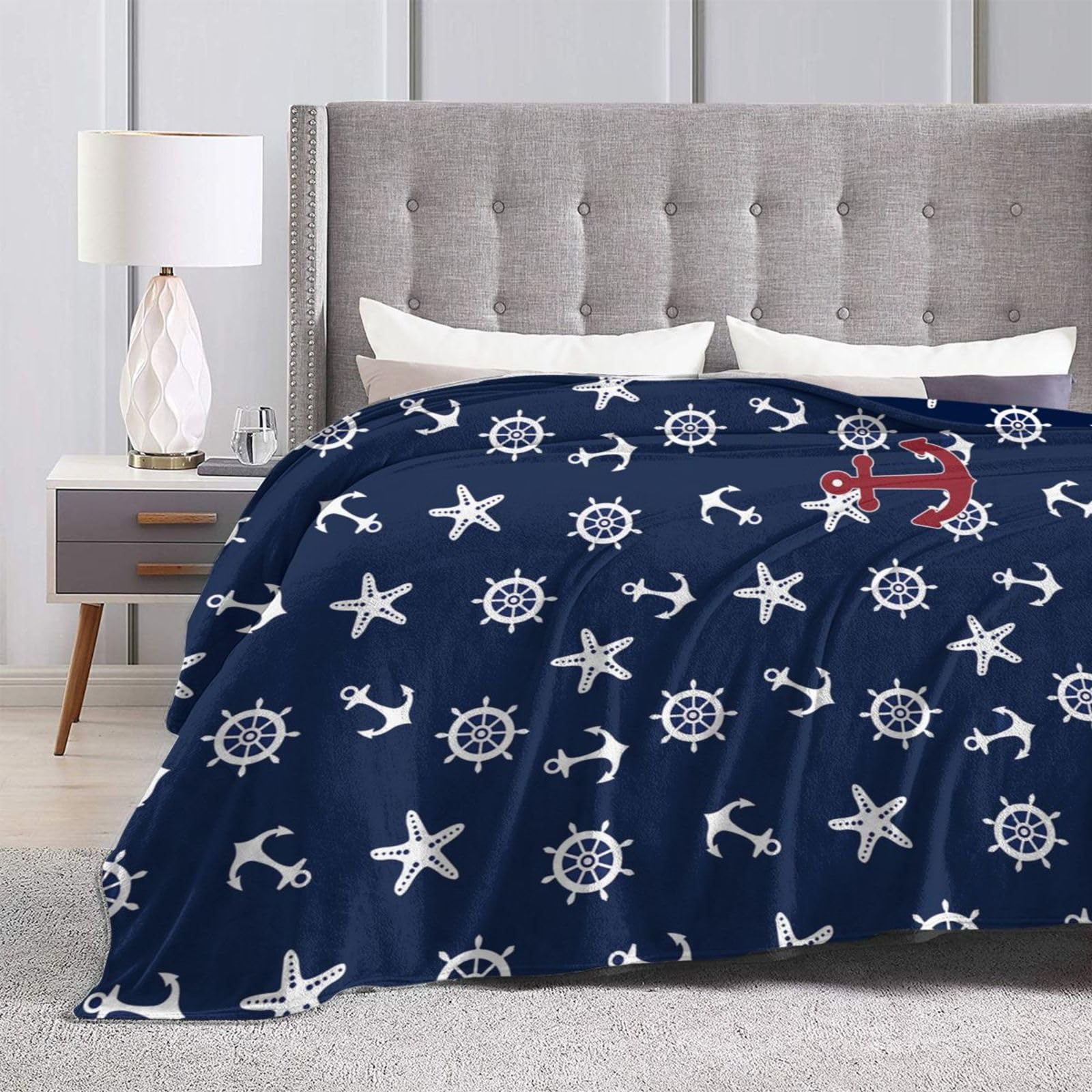 Nautische Anker-Decke Aus Weichem Fleece – 127 X 101,6 Cm, Gemütlich & Warm, Perfekt Für Sofa Oder Als Geschenk