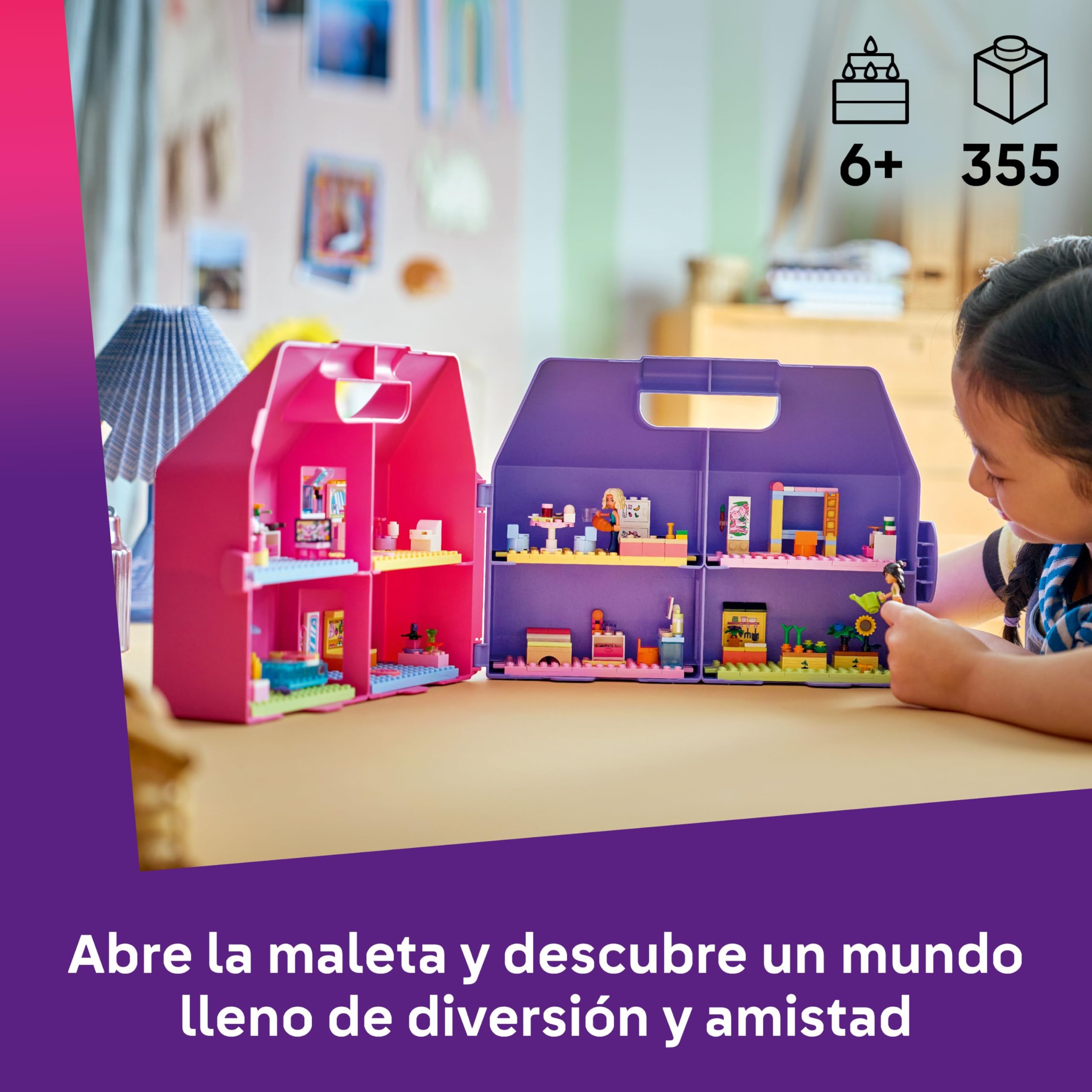 LEGO Friends Casa de Muñecas Creativa Portátil de Juguete – Juego de Viaje con Casita de 6 Habitaciones, 2 Mini Muñecas y Accesorios – Regalo de Cumpleaños para Niñas de 6+ Años – 42697