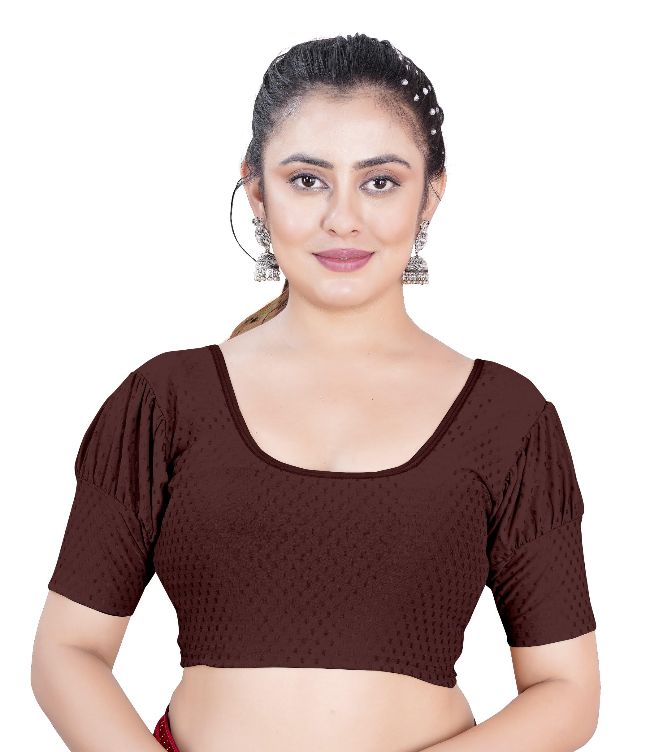 deltin hub Readymade Saree Blouse for Women | Women's Blouse | Classic Puff on Sleeve & Round Neck | Half Sleeves Blouse | Stylish Dobby Balloon Blouse | Available in S to 5XL Sizes-picture-33
