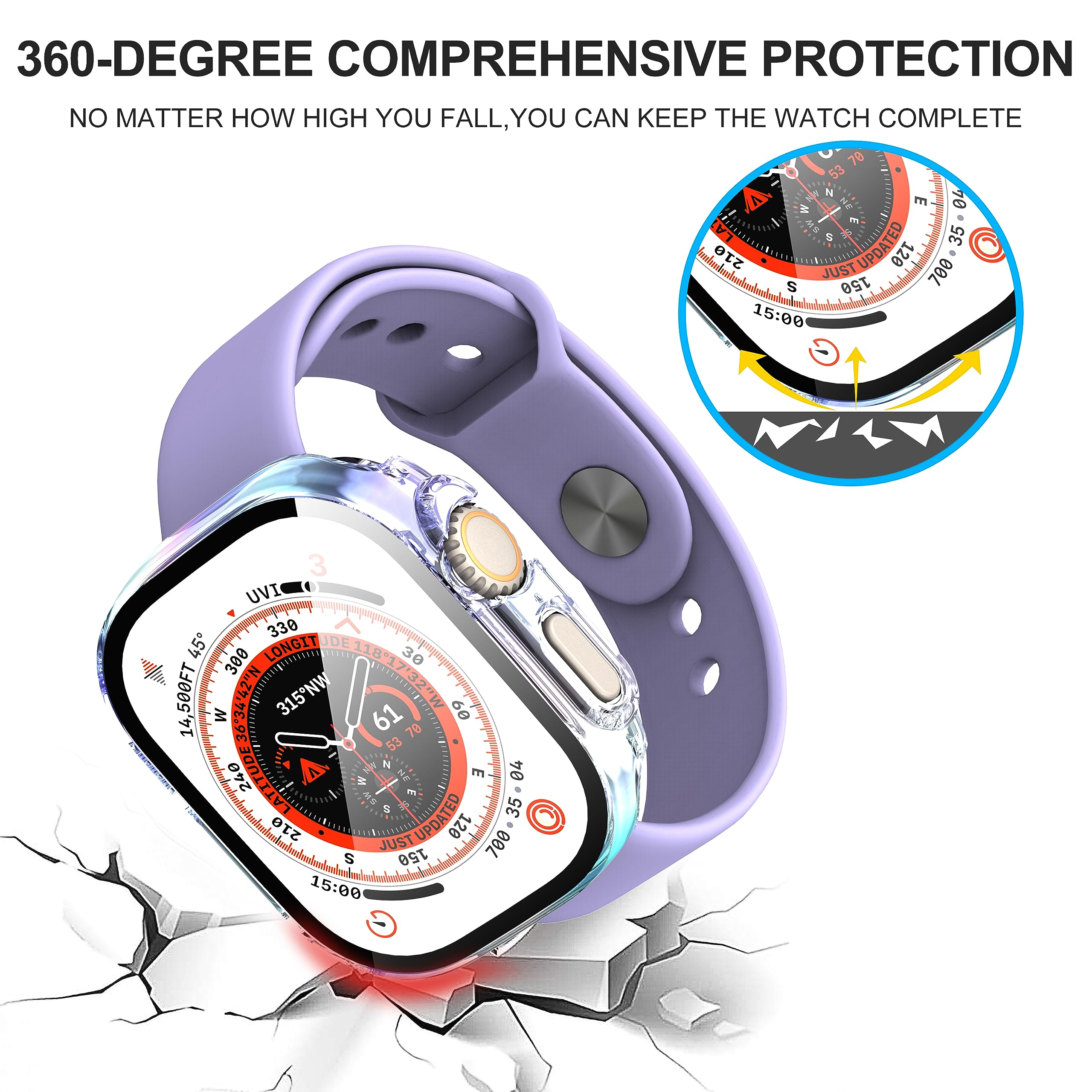 Diruite 2 Pezzi Cover per Apple Watch Ultra 3/2/1 49mm Vetro Temperato Pellicola Protettiva,Protezione Dello Schermo PC Rigido,Custodia Protettiva Ultrasottile,Multicolour,49mm