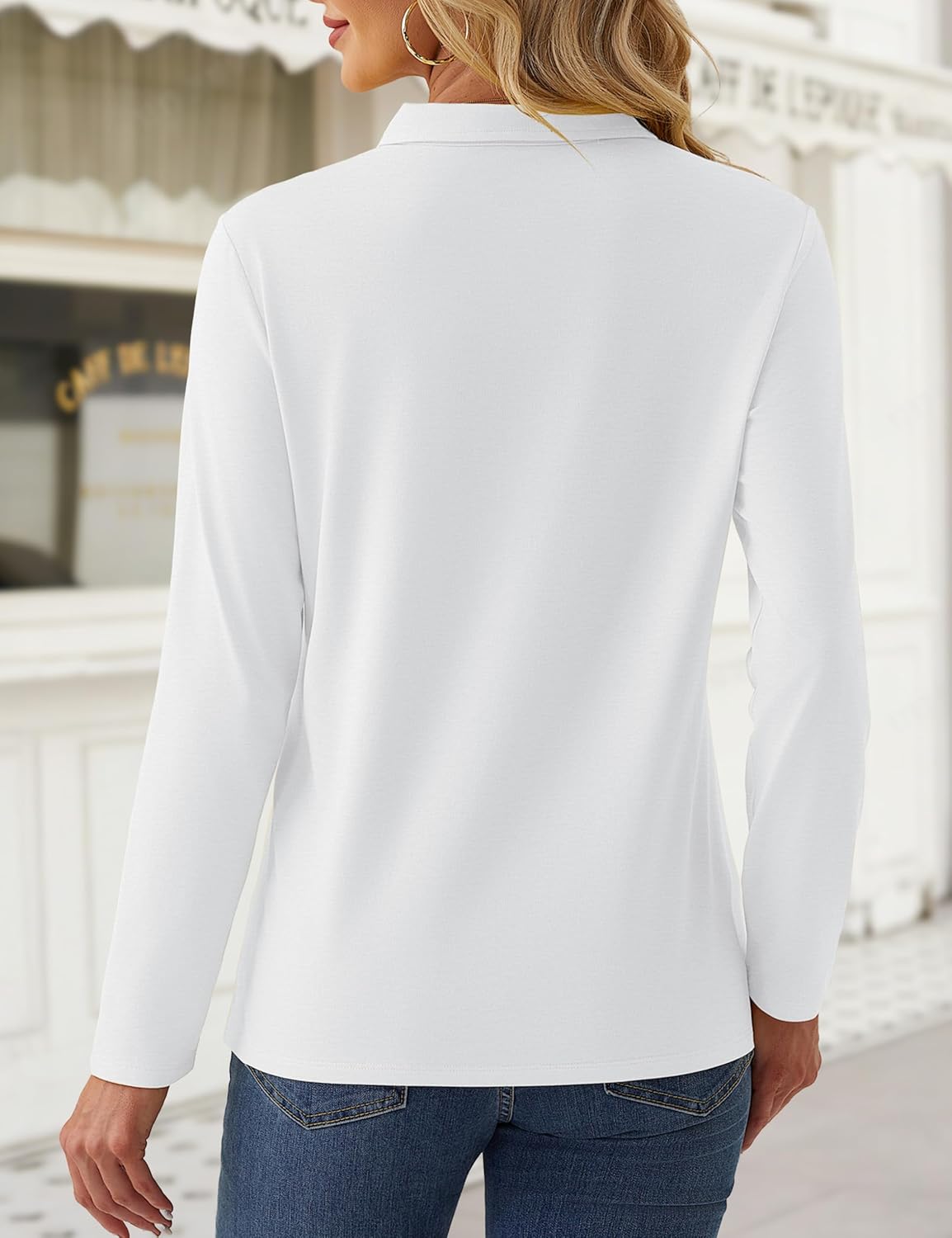 YUCOLEN Long Sleeve Polo Shirts for Women Golf Tees 5-Button Cotton Collared Shirt Business Casual Work Tops - Image 2