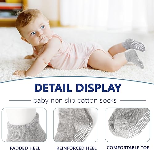 Miniatura 2 de Tphon Calcetines antideslizantes para niños pequeños, 12 pares de calcetines de agarre para niños y niñas, calcetines de tobillo con agarre para