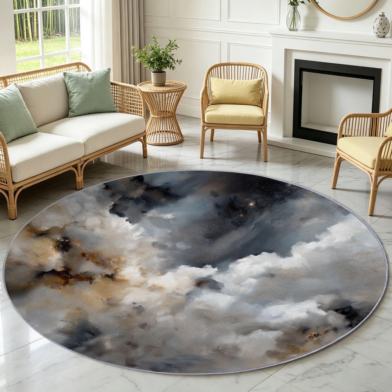 Générique Tapis Enfant Rond Chambre d'enfant Filles Garçons, Peinture Huile Moderne Tapis Rond Lavable & Antidérapant pour Salon Chambre Cuisine Salle à Manger Chambre (100 cm, Ciel Nuages)