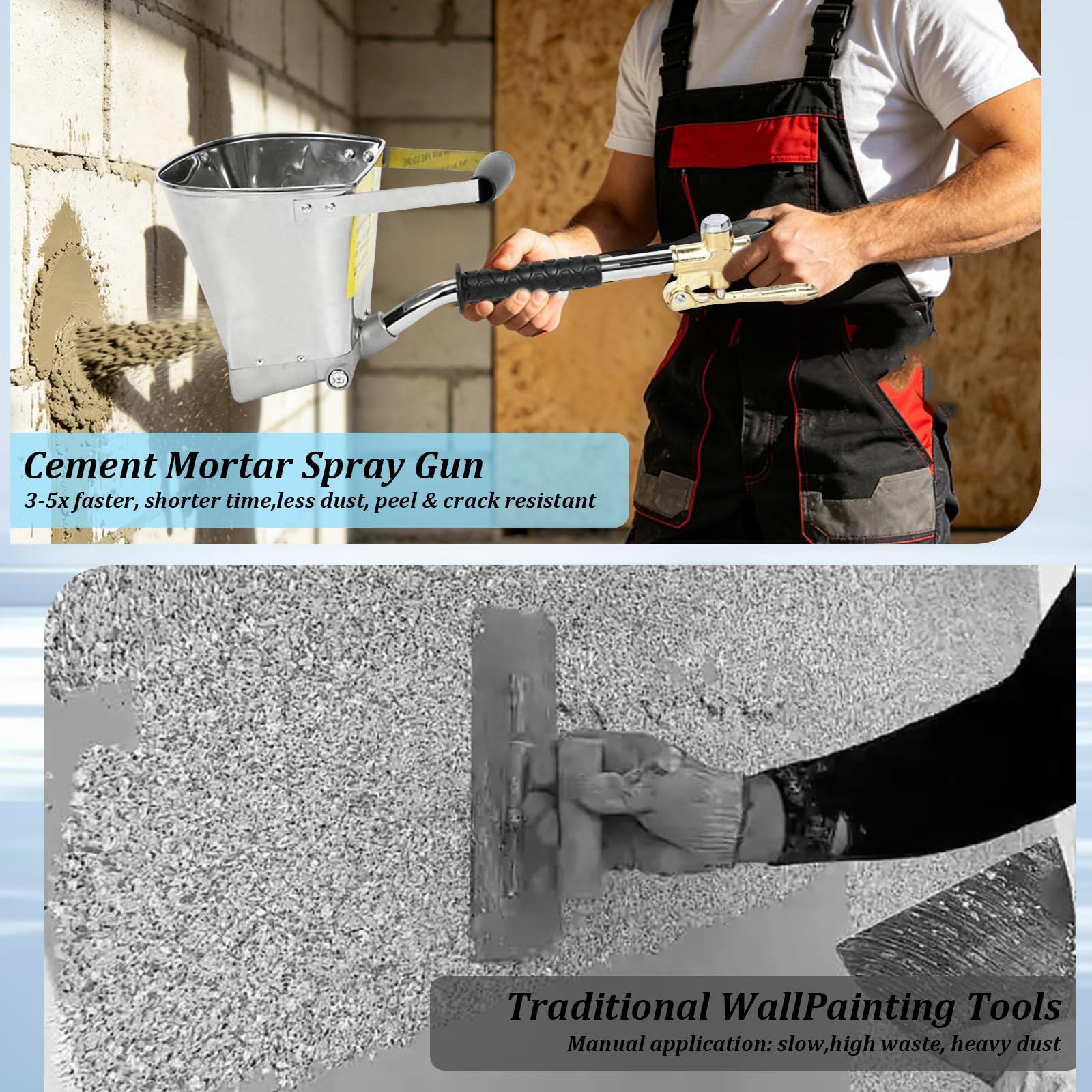 Pneumatische Zementspritzpistole, Zementmörtel Spritzpistole mit 4 Jet& mit 12mmx10m Hochdruckluftschlauch, 3.5L Putzpistole Verputzmaschine Putzwerfer für Wände und Decken Malwerkzeug DIY
