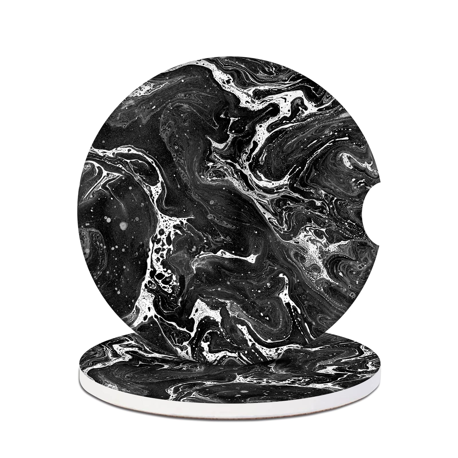Car Cup Holder Coasters - Black Marble Absorbent Ceramic Coaster 2 Pack, Anti Slip Car Coasters for Cup Holders, Fashion Car Interior Accessories Drink Coaster for Women & Men