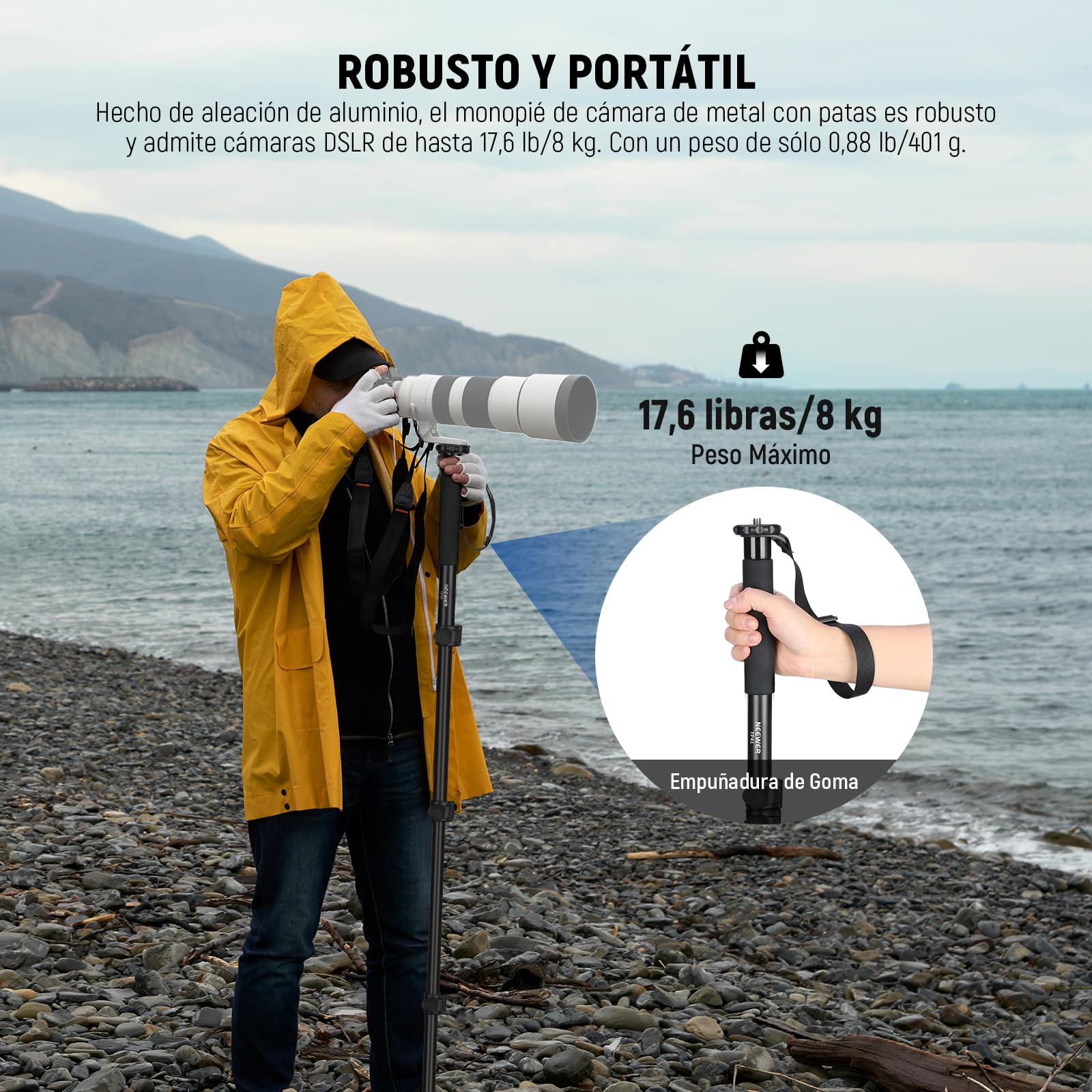 NEEWER TP41 - Soporte monopié para Poste de cámara, portátil de Aluminio de 61 Pulgadas, monopié de Video de Viaje, Adaptador de Tornillo de 1/4 Pulgadas 3/8 Pulgadas para cámaras réflex Digitales
