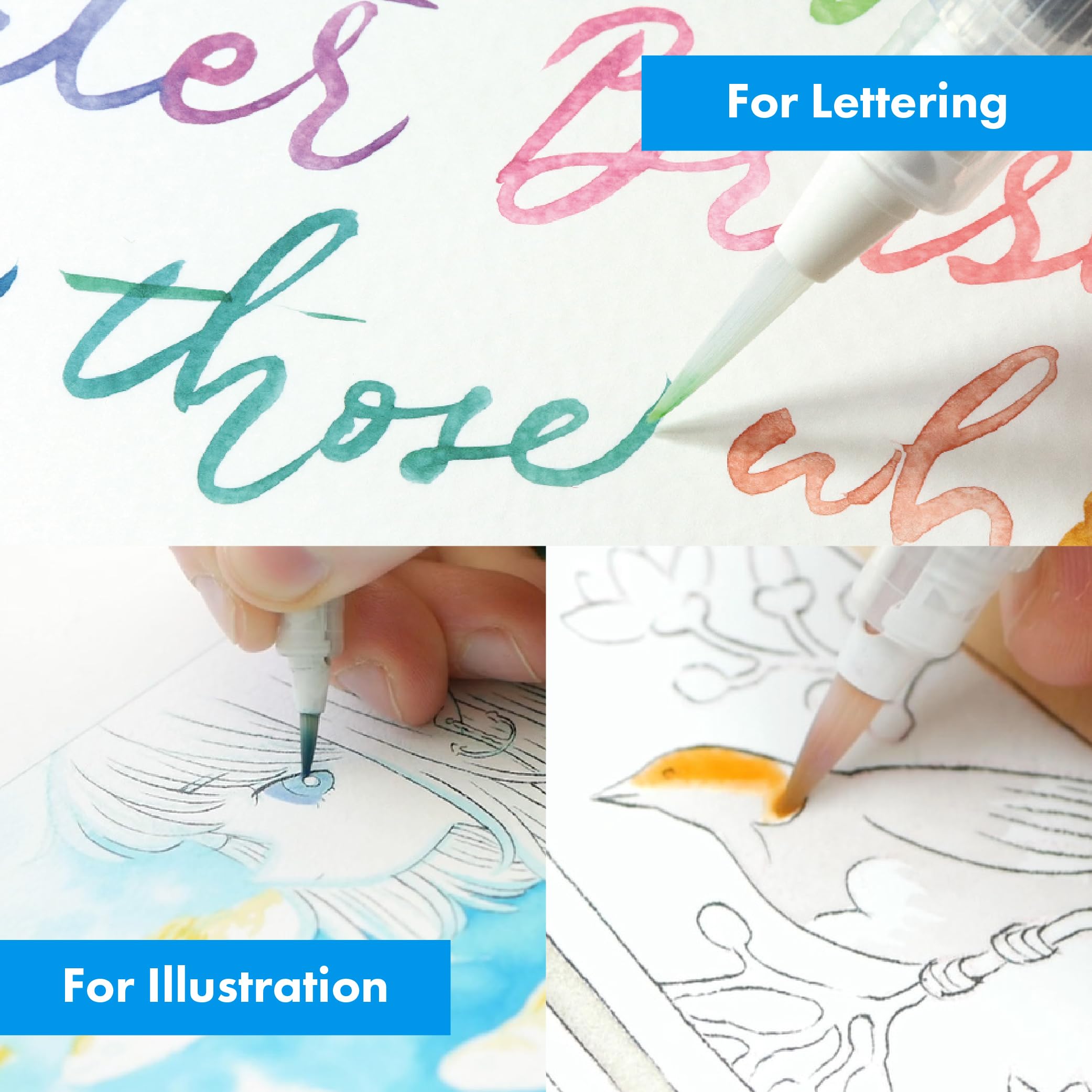 Kuretake Zig Wasserpinselstift BRUSHS2O lang, 6 Varianten, Set für Aquarellfarbe, Fude, flach, Menso, Flexible Spitzen, Sortiert, für Profis, Künstler, hergestellt in Japan