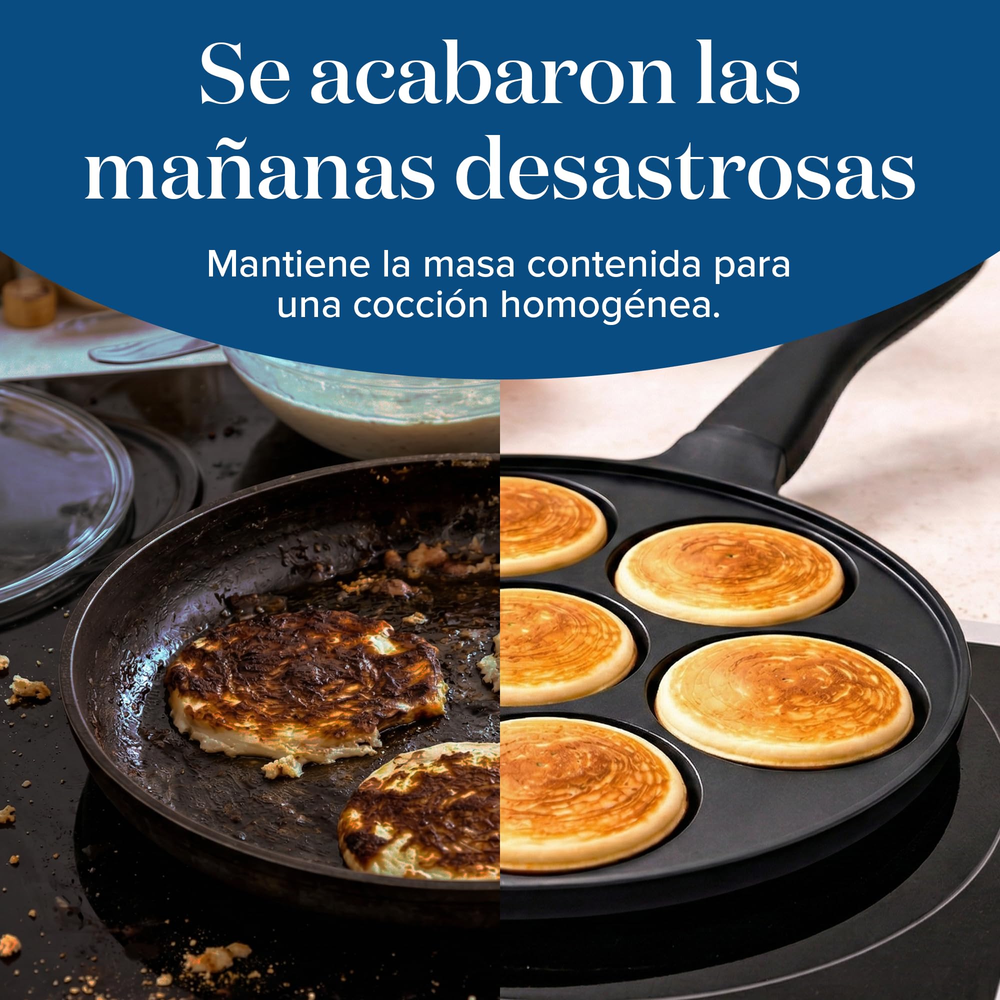 joeji's Kitchen Sarten Tortitas Crepes de 7 Agujeros 26.5cm - Frigideira Panquecas - Molde Crepes Antiadherente - Induccion Compatible - Fácil de limpiar - Perfecto para huevos tortillas y más