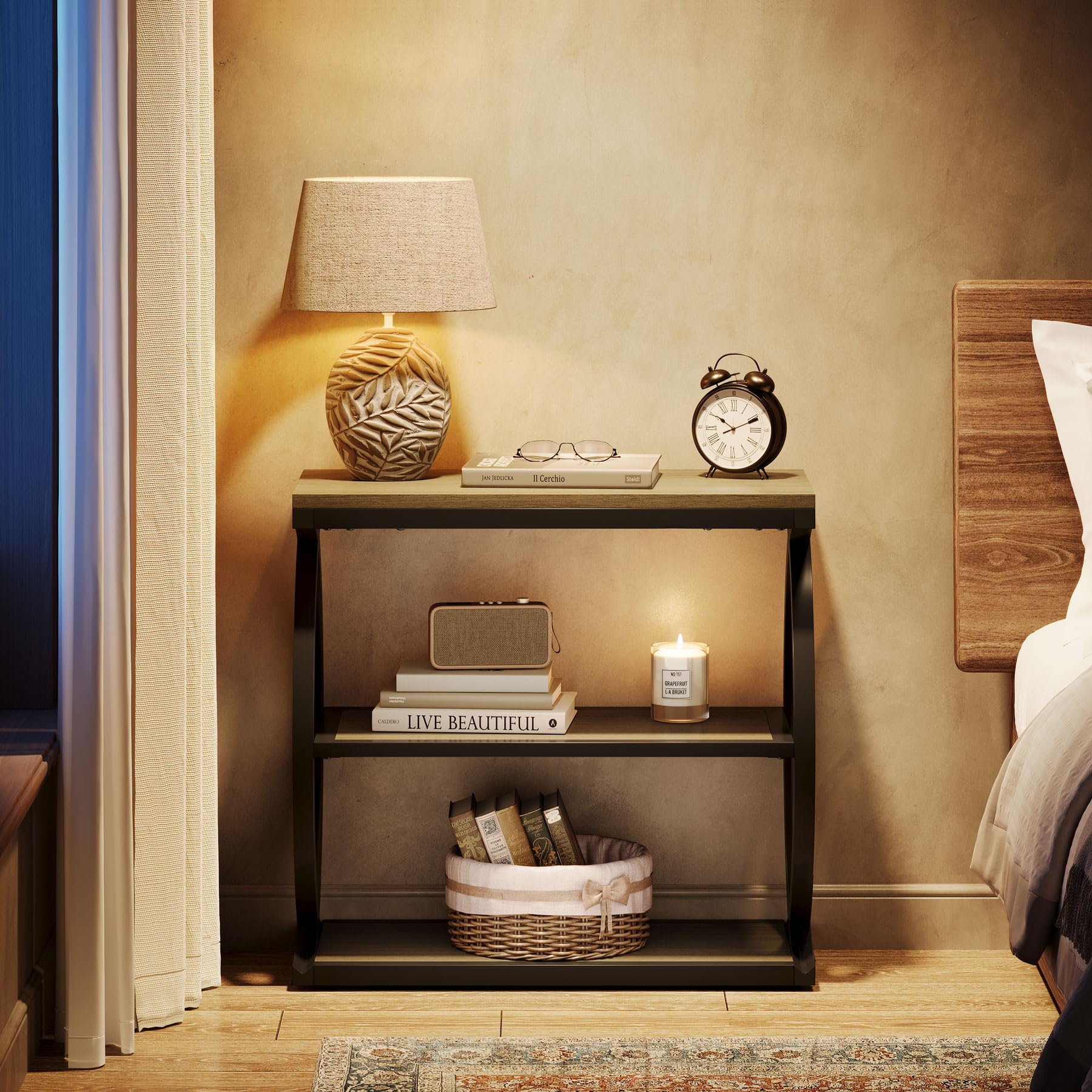 Tribesigns 3-Tier Narrow End Table, Side Table, Bedside Nightstand, Grey | Industrial Wooden with Metal Frame, For Living Room Bedroom, Small Spaces
