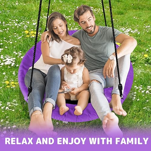 Miniatura 5 de AB - Columpio de platillo para niños, columpio de árbol al aire libre de 40 pulgadas con capacidad de peso de 660 libras, tela Oxford impermeable