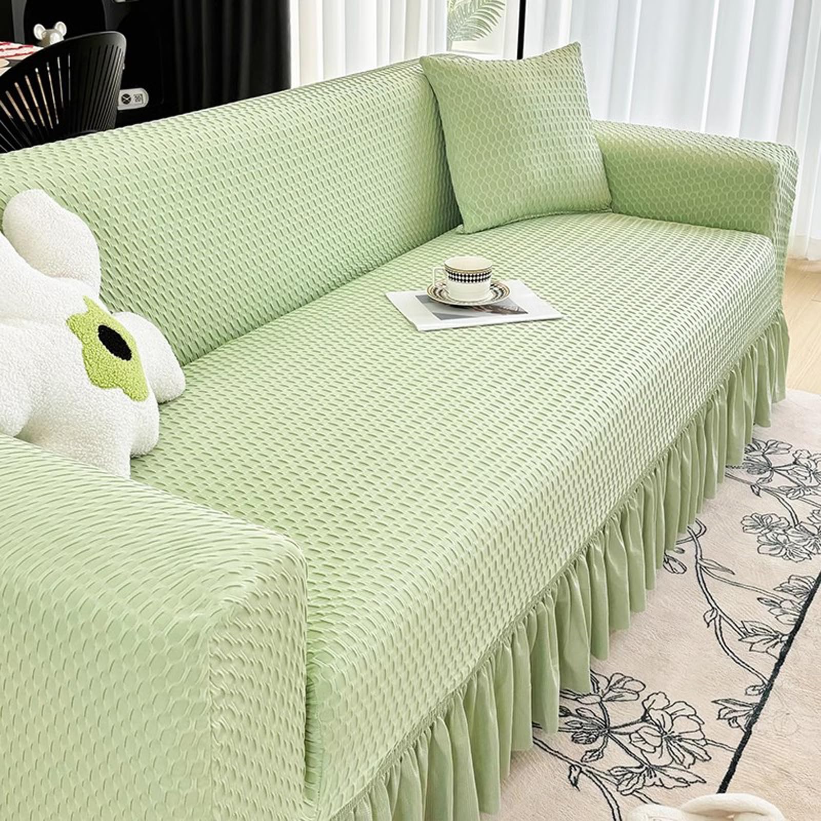 Housse de canapé en velours 1 à 5 places extensible avec jupe élégante