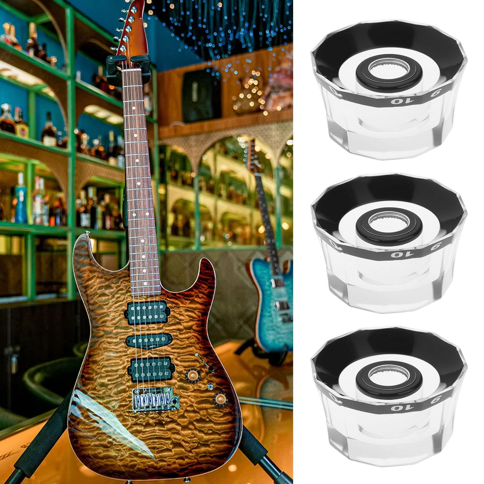 Be In Your Mind 4PCS Transparent Electric Guitar Control Knobs 18-Spline Bell Top Hat Knobs 25.8x21x13.3mm Shaft Diameter 6mm Dodecagonal Guitar Volume Knob - Image 3