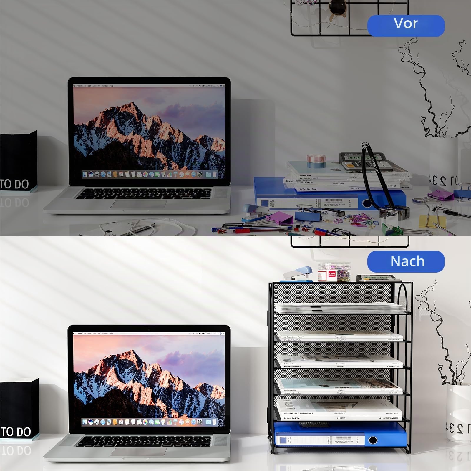 EasyPAG 6 Fächer A4 Metall Büro Schreibtisch Organizer Dokumentenhalter Aktenablage Zeitschriftenhalter Briefablage Papier Magazin Organisator,Schwarz