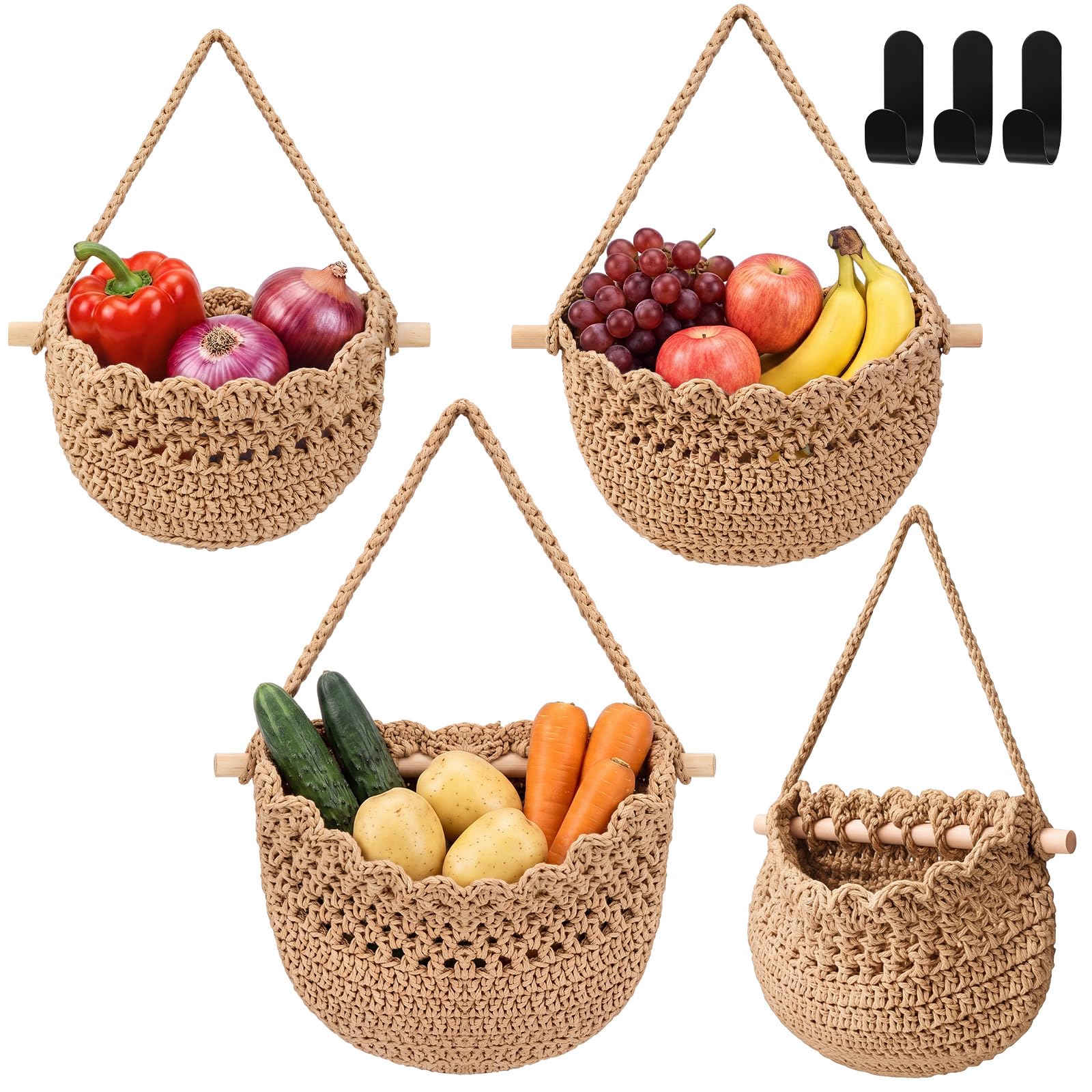 Honeydak 3 Hanging Baskets, Light Brown, Scalloped Edge