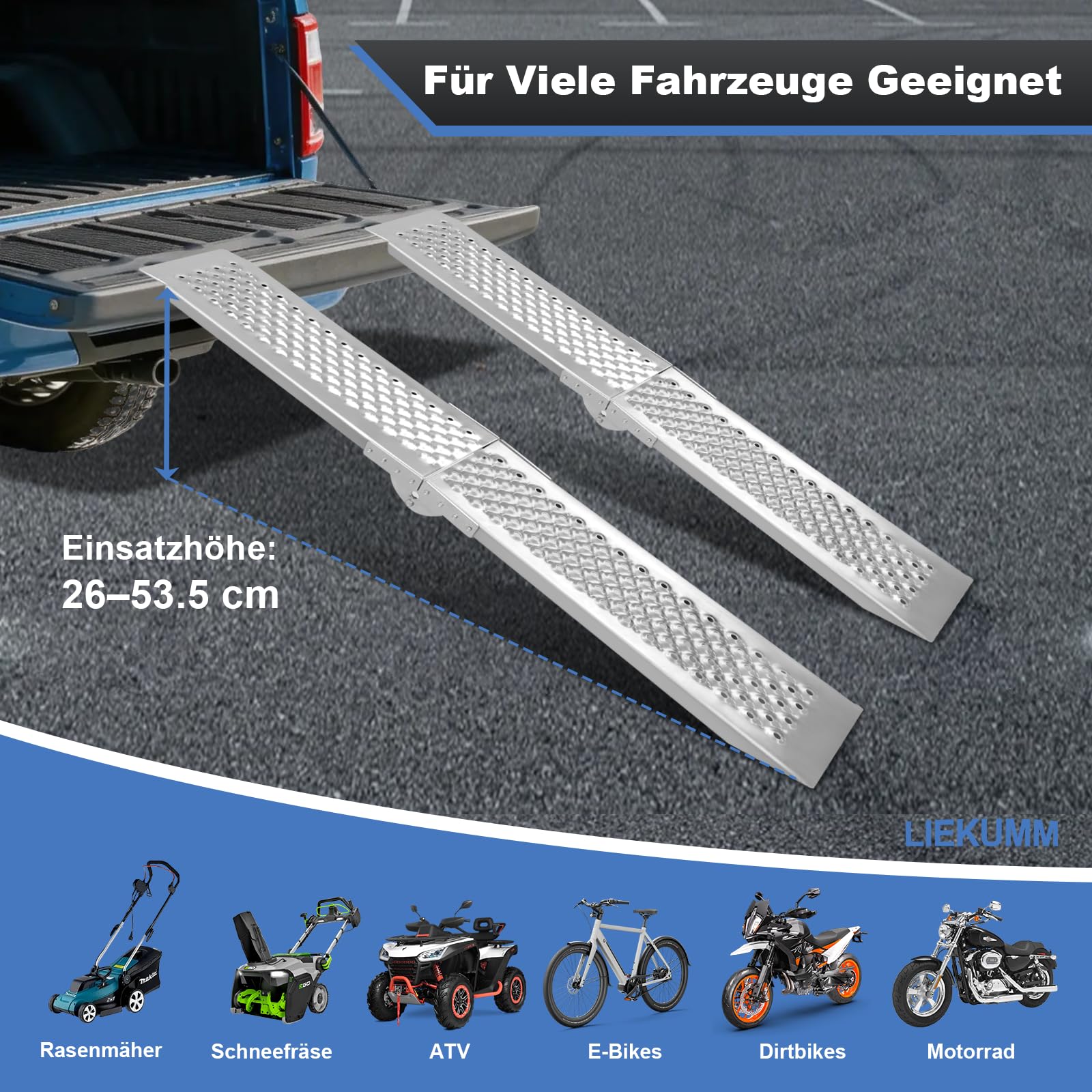 LIEKUMM 2 rampas de acceso de aluminio, capacidad de carga de 400 kg, 150 x 23 cm, plegables, para remolques, motos, para automóviles, rampas de carga ligeras para escaleras, ATV, UTV, quad, bicicleta