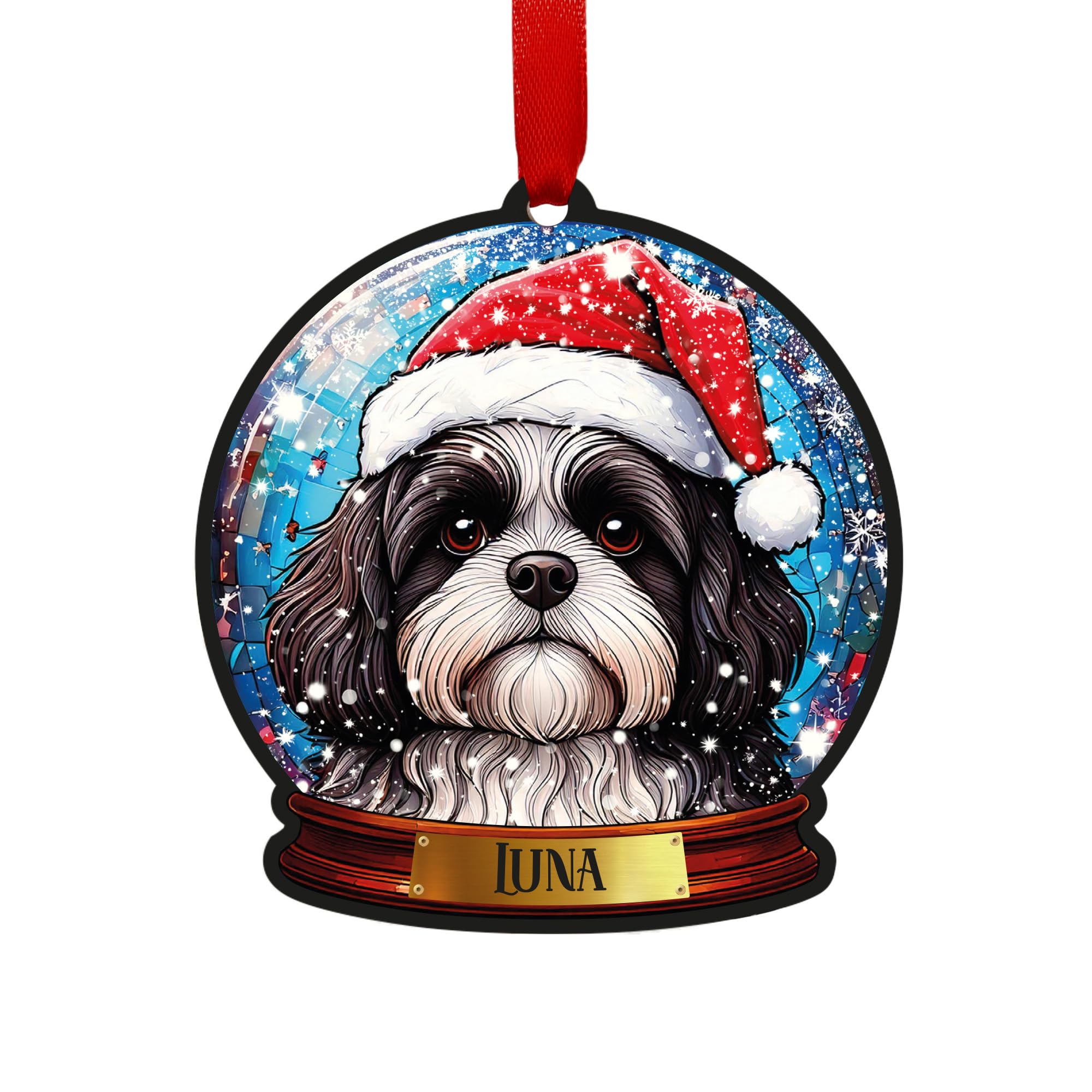 Shih Tzu Black & White Personalised Snow Globe Decoration