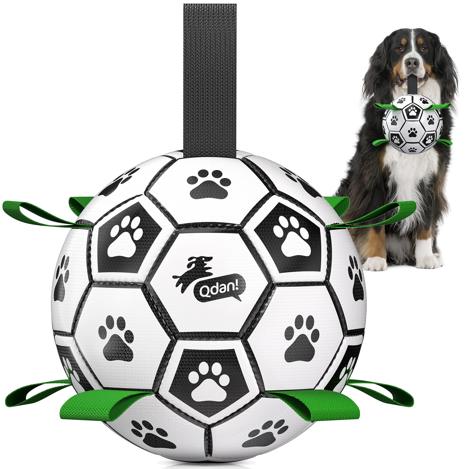 QDAN Dog Toys Extra Large Soccer Ball with Straps, Tug Toy, Water Toy, Durable Dogs Balls World Cup for Large（9 Inch） — image 1