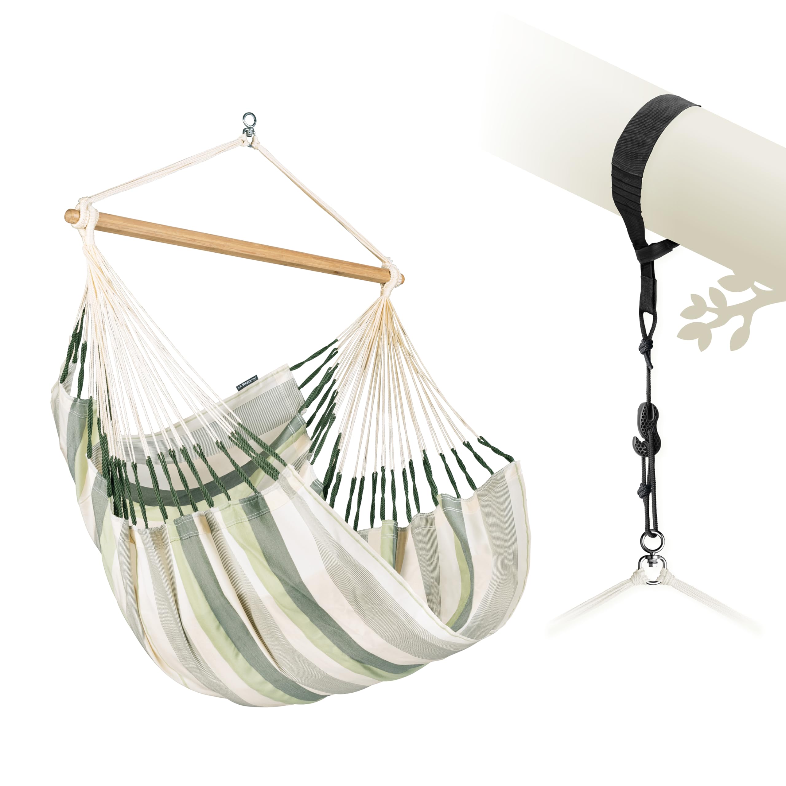 LA SIESTA® Large Comfort Domingo Hammock Chair Swing &amp; Tree Mount Kit - Suspension Kit for Trees Beams Posts - Weatherproof, Outdoor Indoor Hammock Swing - Hanging Chair for Bedroom Patio - Cedar