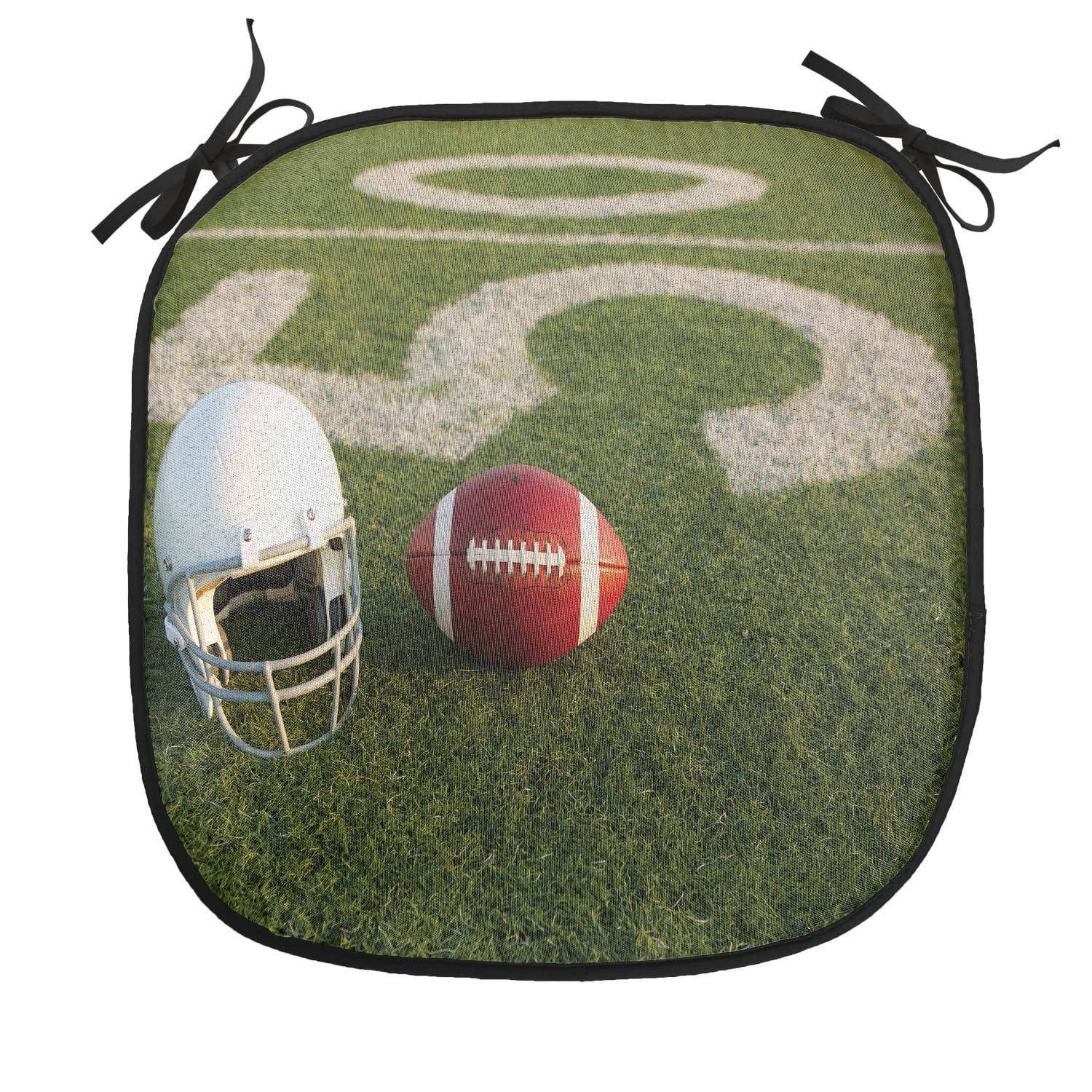 Lunarable Sports Chair Cushion Pads Set of 4, American Football on The Grass Field 50 Yard Line Pro Soprts College Sports, Anti-slip Seat Padding for Kitchen & Patio, 16