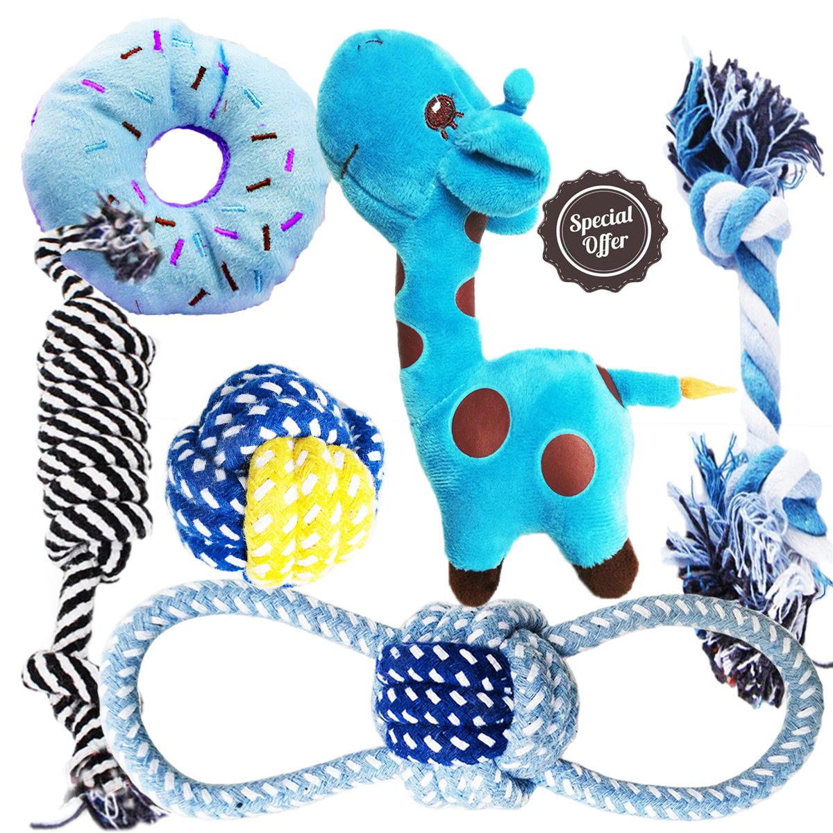 BUIBIIU Dog Toys Small Dog Chew Toys Dog Teething Toys Squeaky Toys Chihuahua Pomeranian Corgi and PoodlesToys 6 PCS Squeaky Giraffe Set blue, green, black
