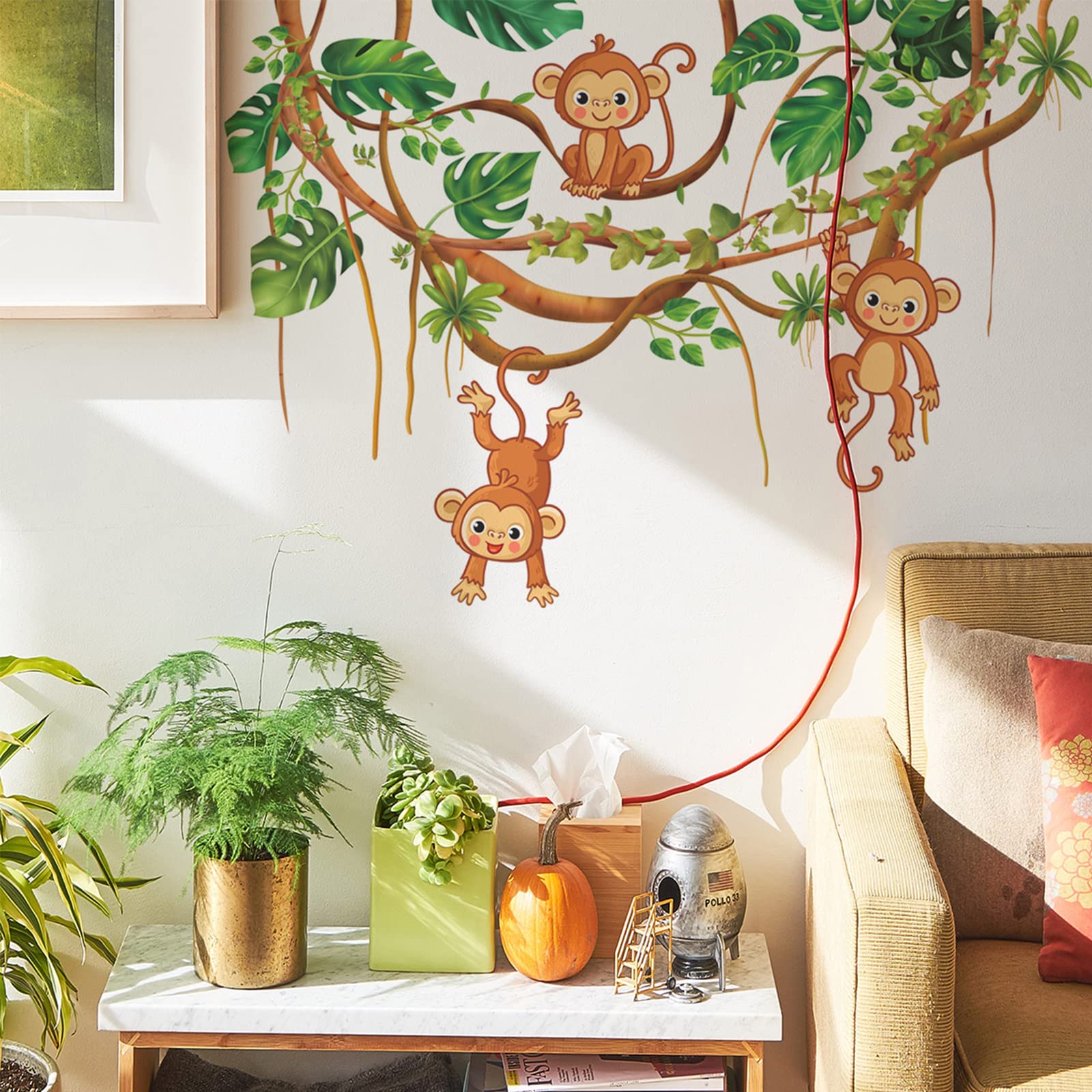 Nursery Room Decals Large Grapevine Wall Decals - 6 Sheet Peel \u0026 Stick Tree Wall  Stickers With Monkeys For Living Room Bedroom Nursery Nursery Wall Decor, image size:1600x1600