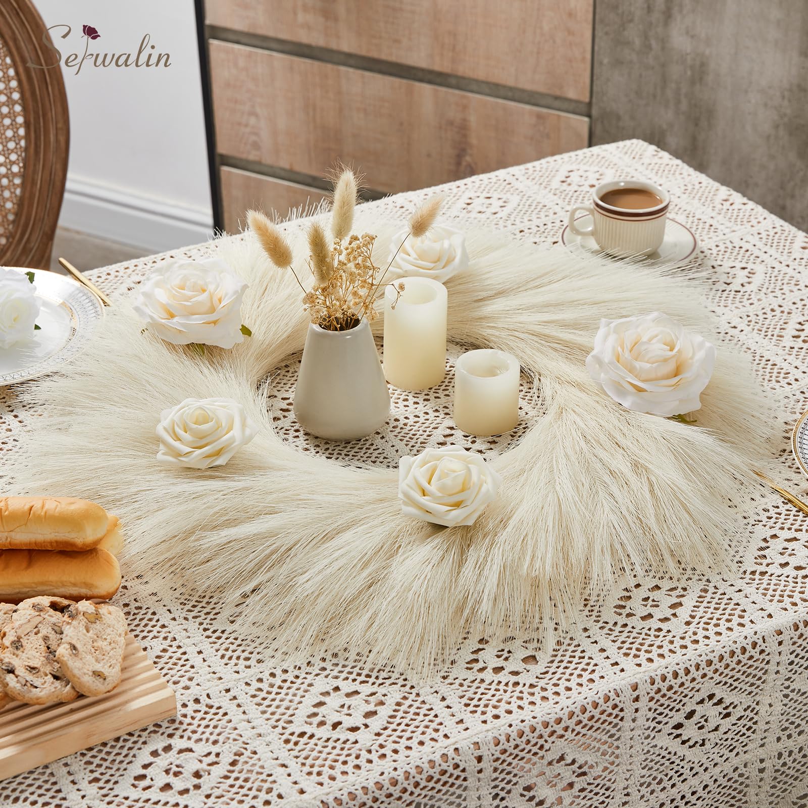 Amazon｜Serwalin パンパスグラスリース ボーホー装飾 ホワイト