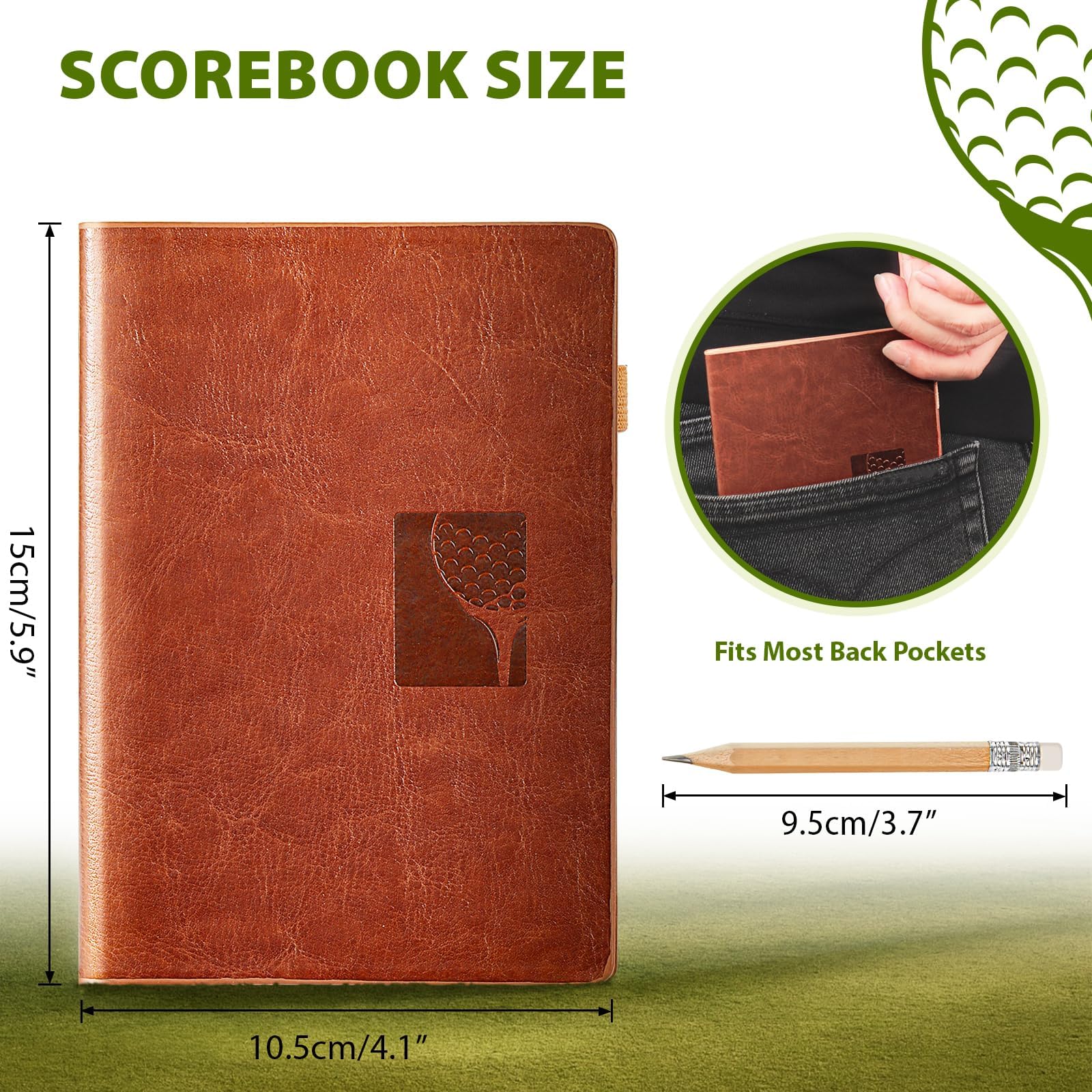 Hihealer Libro de puntuación de golf con lápiz, diario de golf de cuero, cuaderno de registro, libro de puntuación, accesorios de golf, día del padre, regalos para hombres, mujeres, golfistas