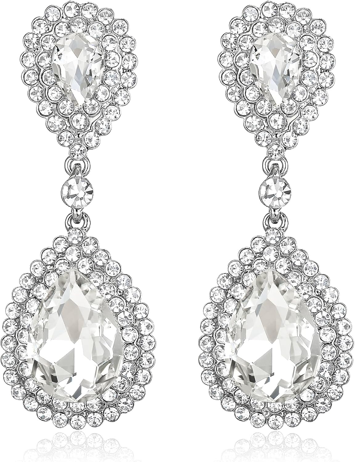 BriLove Women's Fashion Wedding Bridal Crystal Teardrop Infinity Dangle Earrings