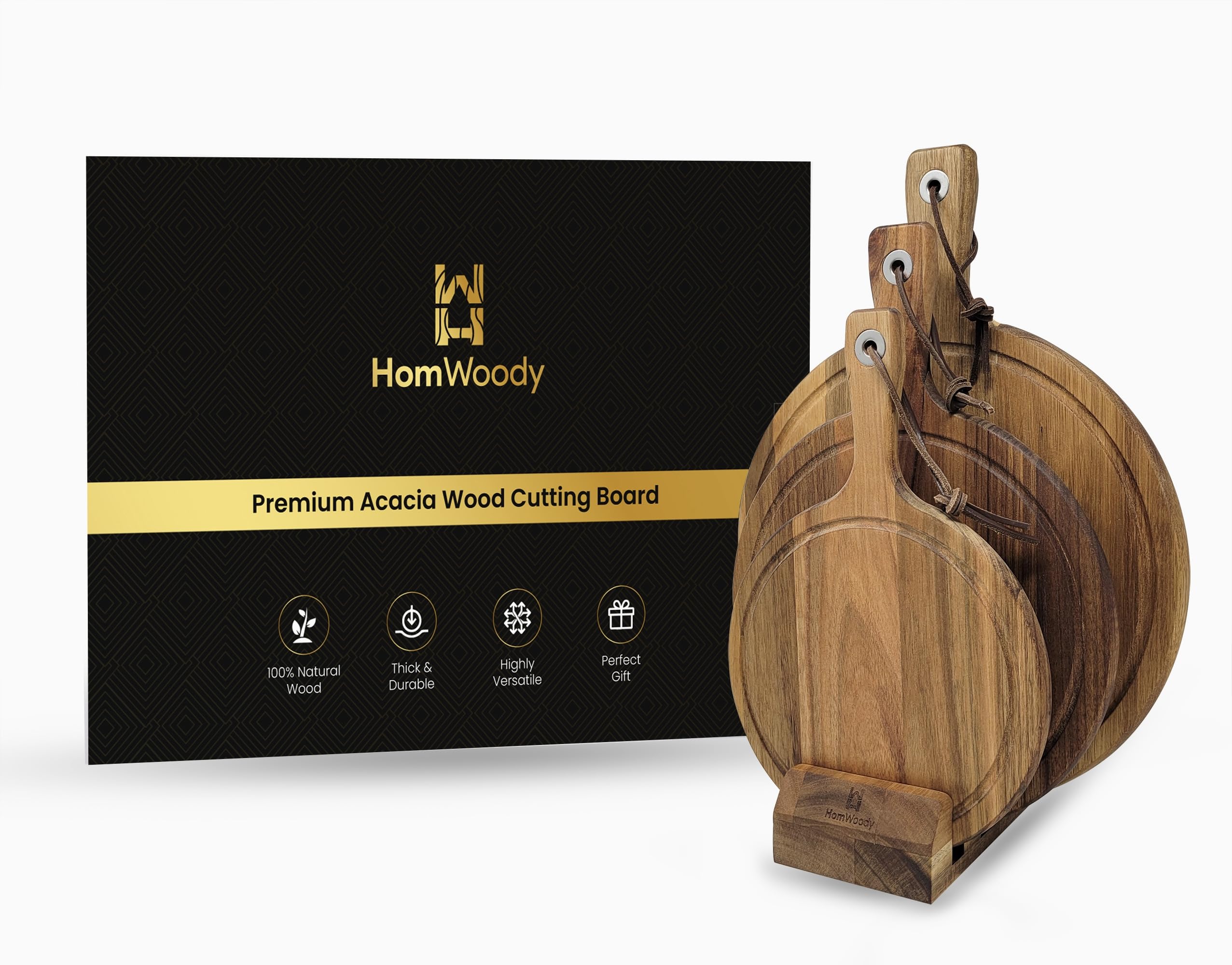 Homwoody Acacia Wood Cutting Boards with handle/Cheese Board-Acacia Cutting Board/Charcuterie Boards-Wood Cutting Board Set/Wooden Chopping Board Set of 3-Kitchen Gadgets