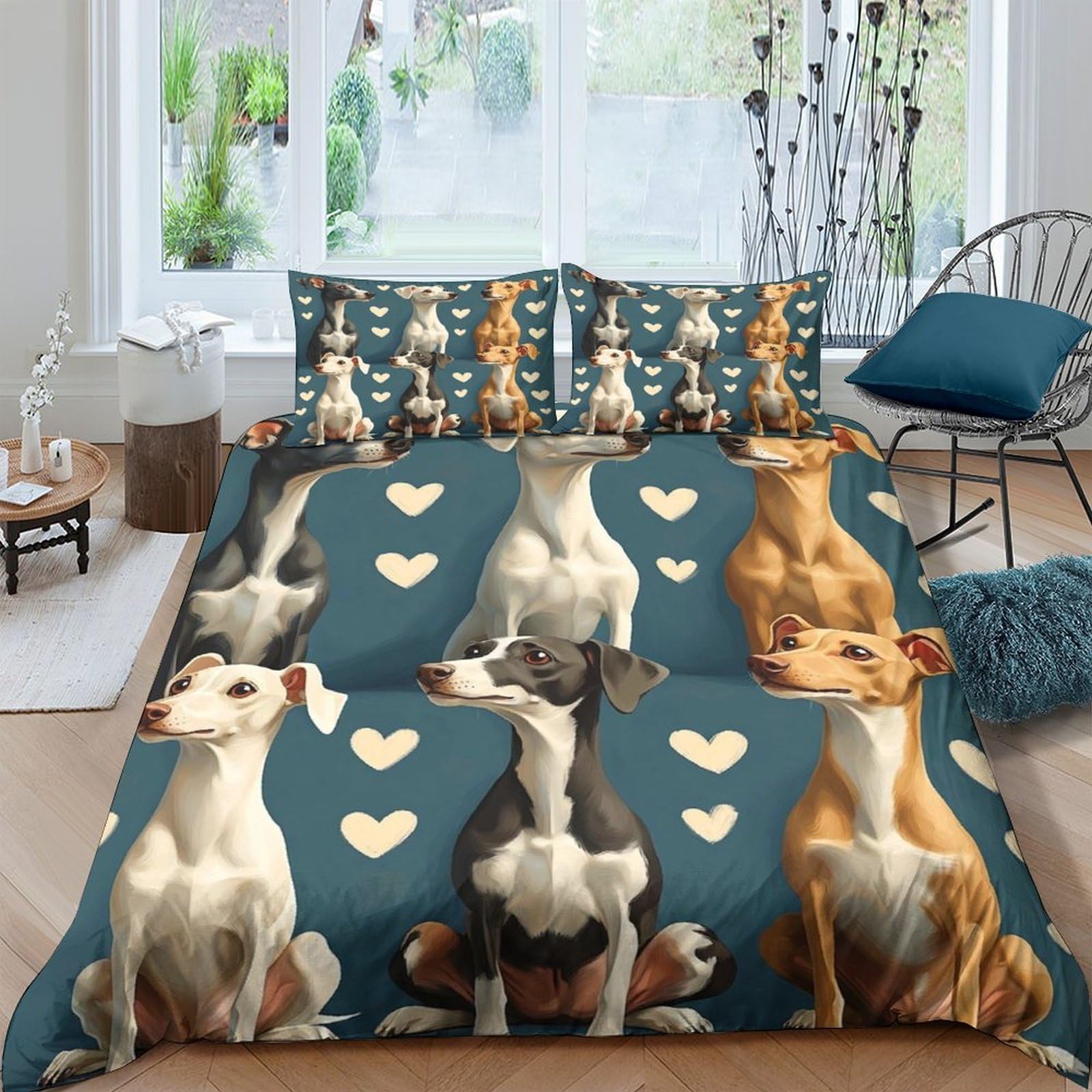 Ctjqhvkz Style-1 3D Printed Whippet Dog Fitted Sheet Microfiber Soft Breathable Greyhound Bed Sheet For Bedroom Guest Room Decor Single（135X200cm）