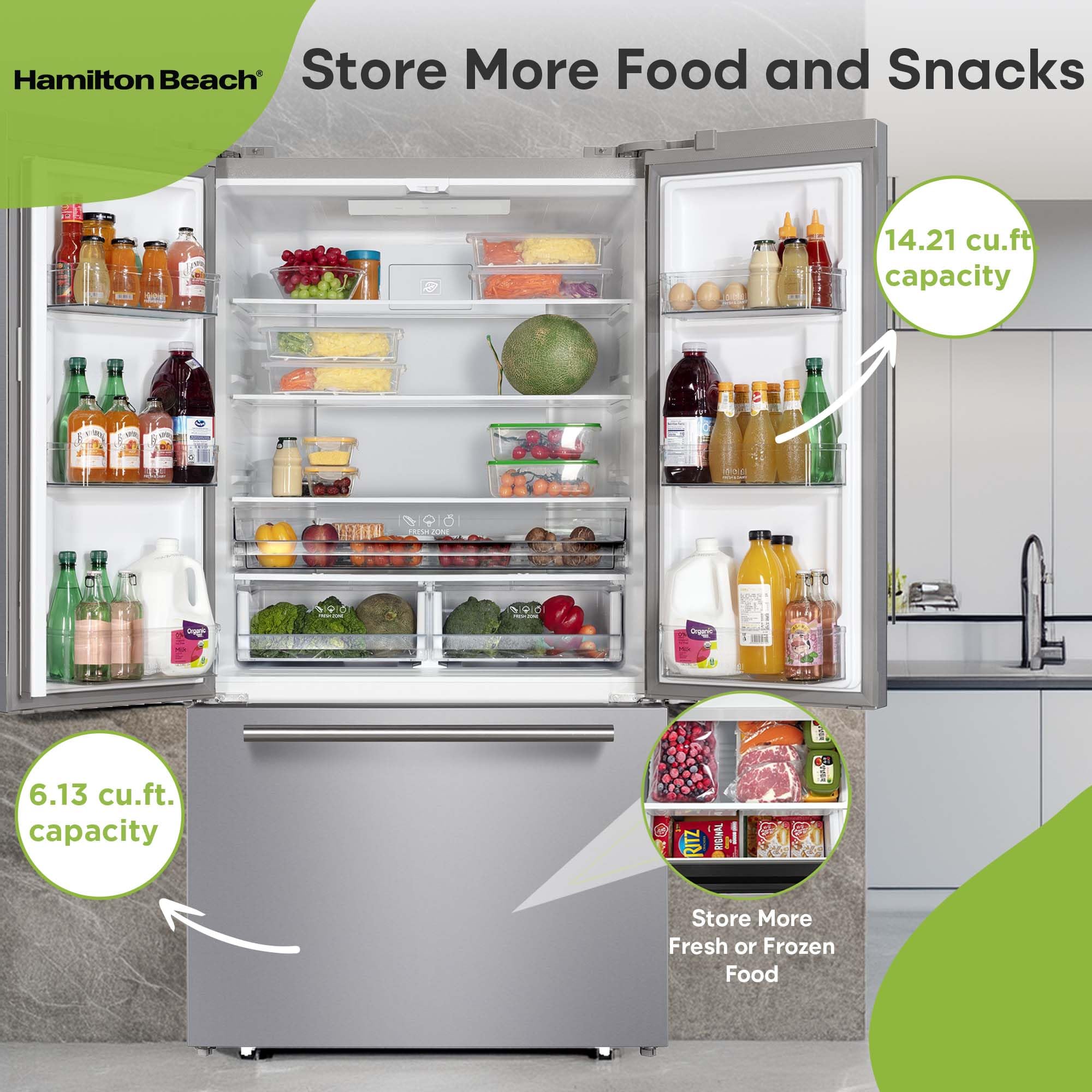 Hamilton Beach Hbf2067 French Door Full Size Refrigerator With Freezer Drawer, 20.3 Cu Ft, Stainless Steel on Fridge.com - View 4
