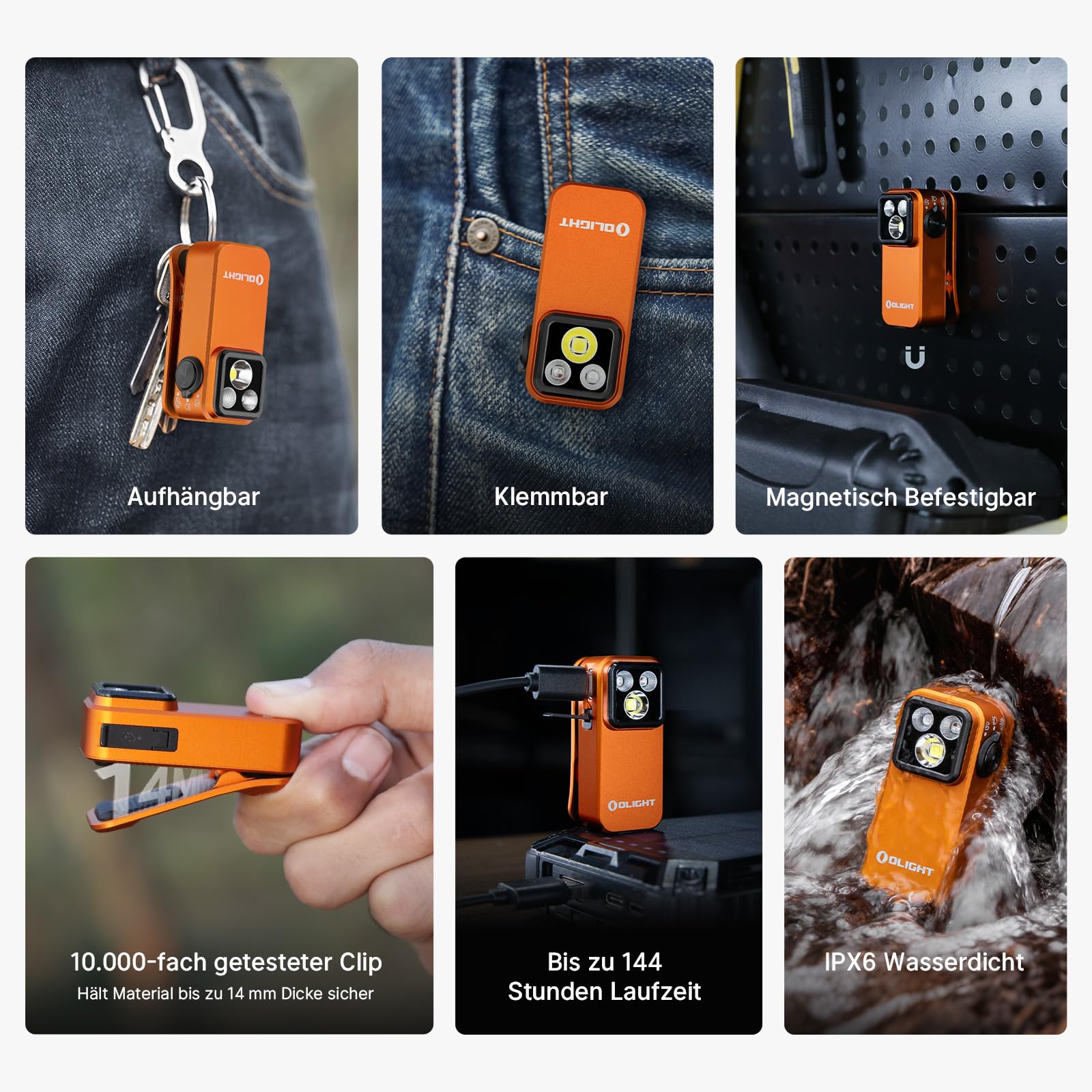 OLIGHT Oclip Pro S 5-in-1 LED Taschenlampe 600 Lumen USB-C wiederaufladbar IPX6 Clip Lampe Orange