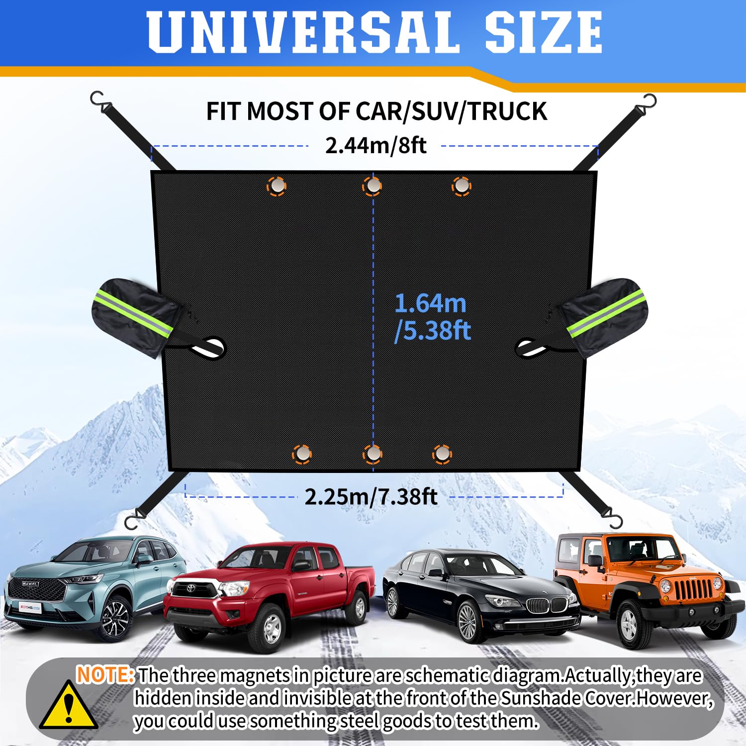 iZoeL Couverture Pare-Brise Voiture Grande Auto Couverture Magnétique avec Housse Protection de Rétroviseur Latéral Protection Hivernale Protège Contre Vent Neige Poussière Givre Soleil - 225 x 164 cm