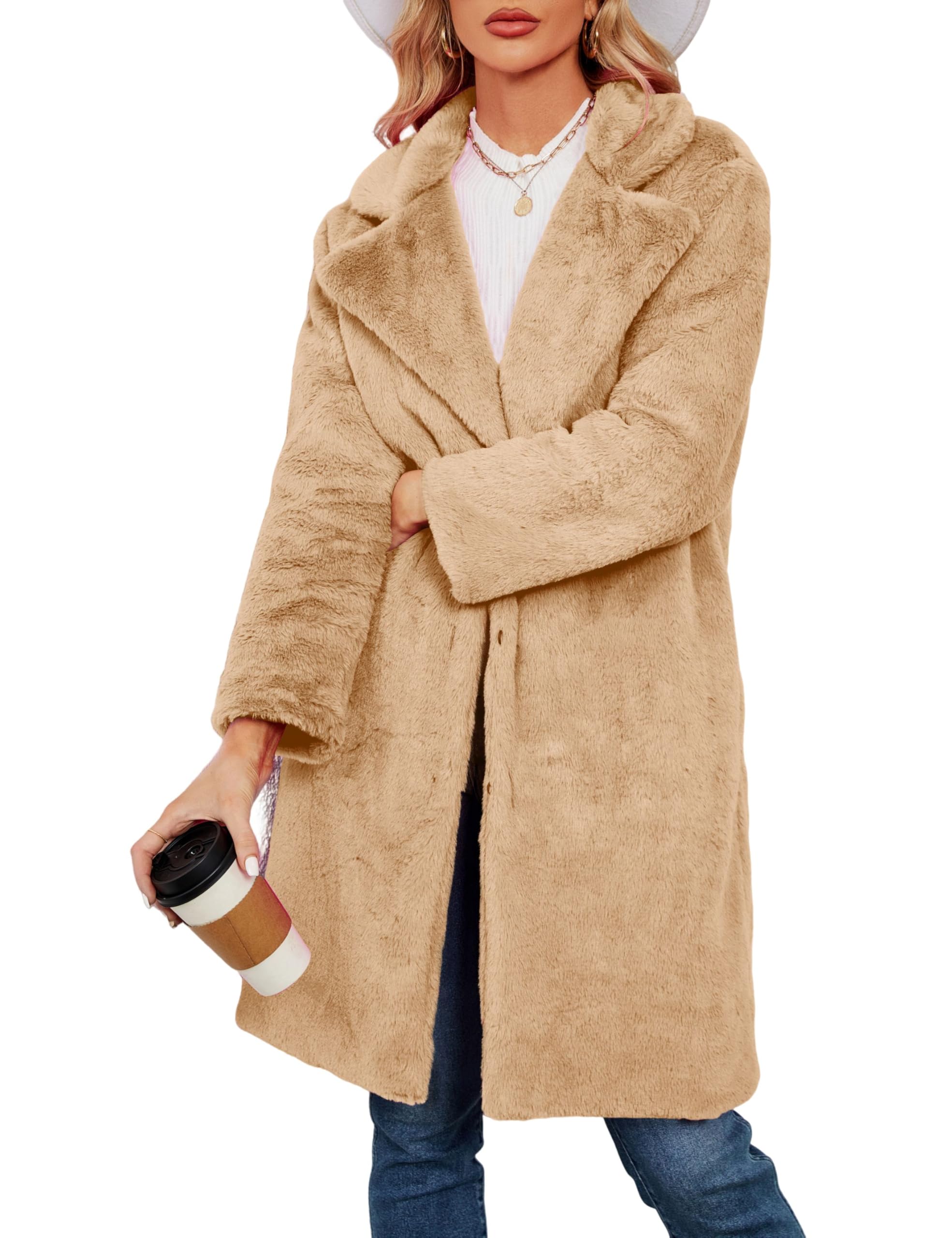 Women's Faux Fur Coat Fuzzy Warm Winter Long Fur Jackets Outerwear with Pockets Overcoat-picture-29